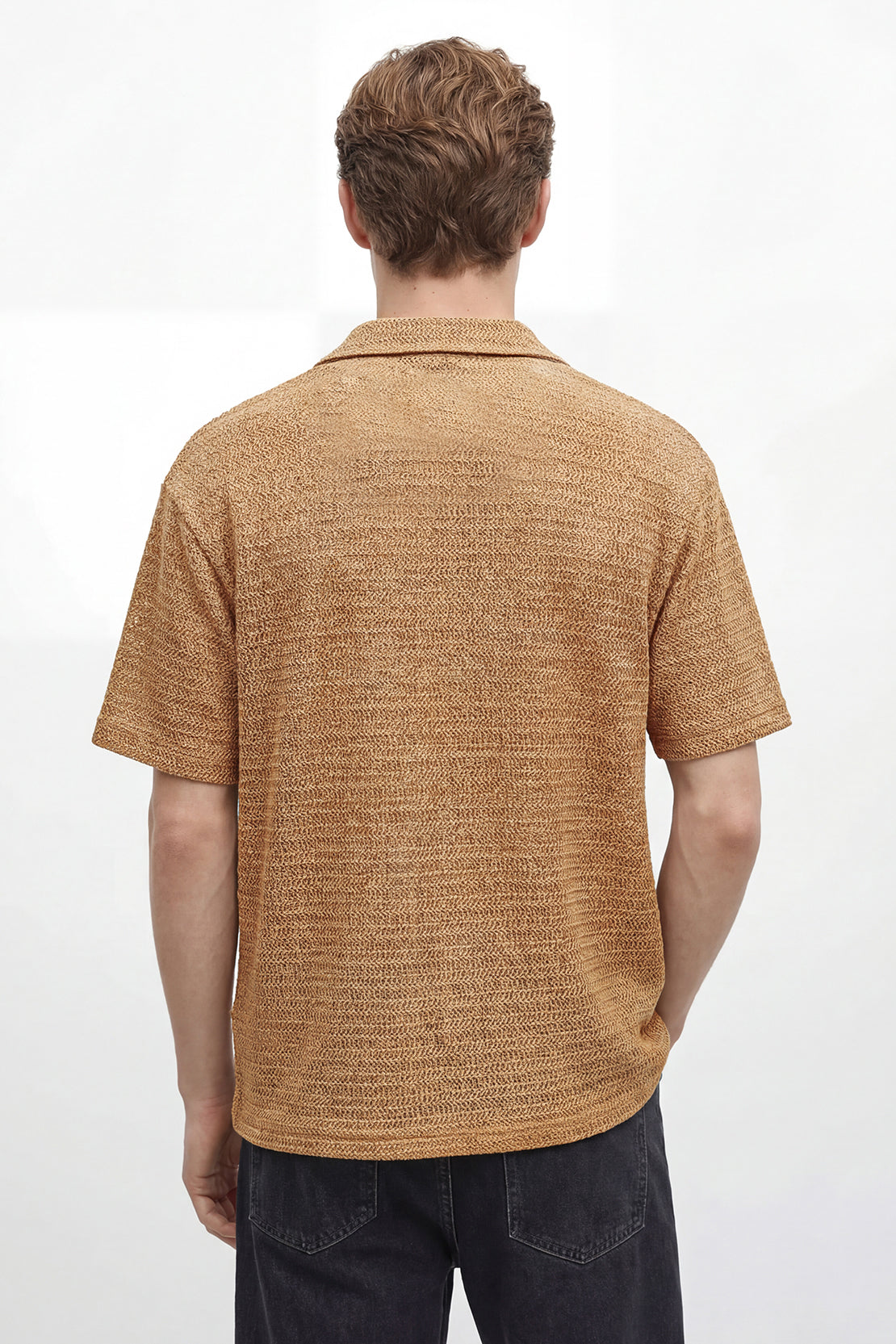 KOKO Grid Knit Button-Down Shirt – camel