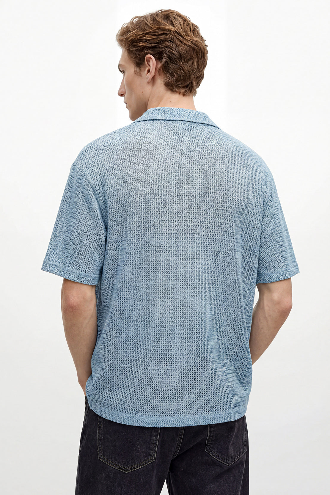 KOKO Grid Knit Button-Down Shirt – Light Blue