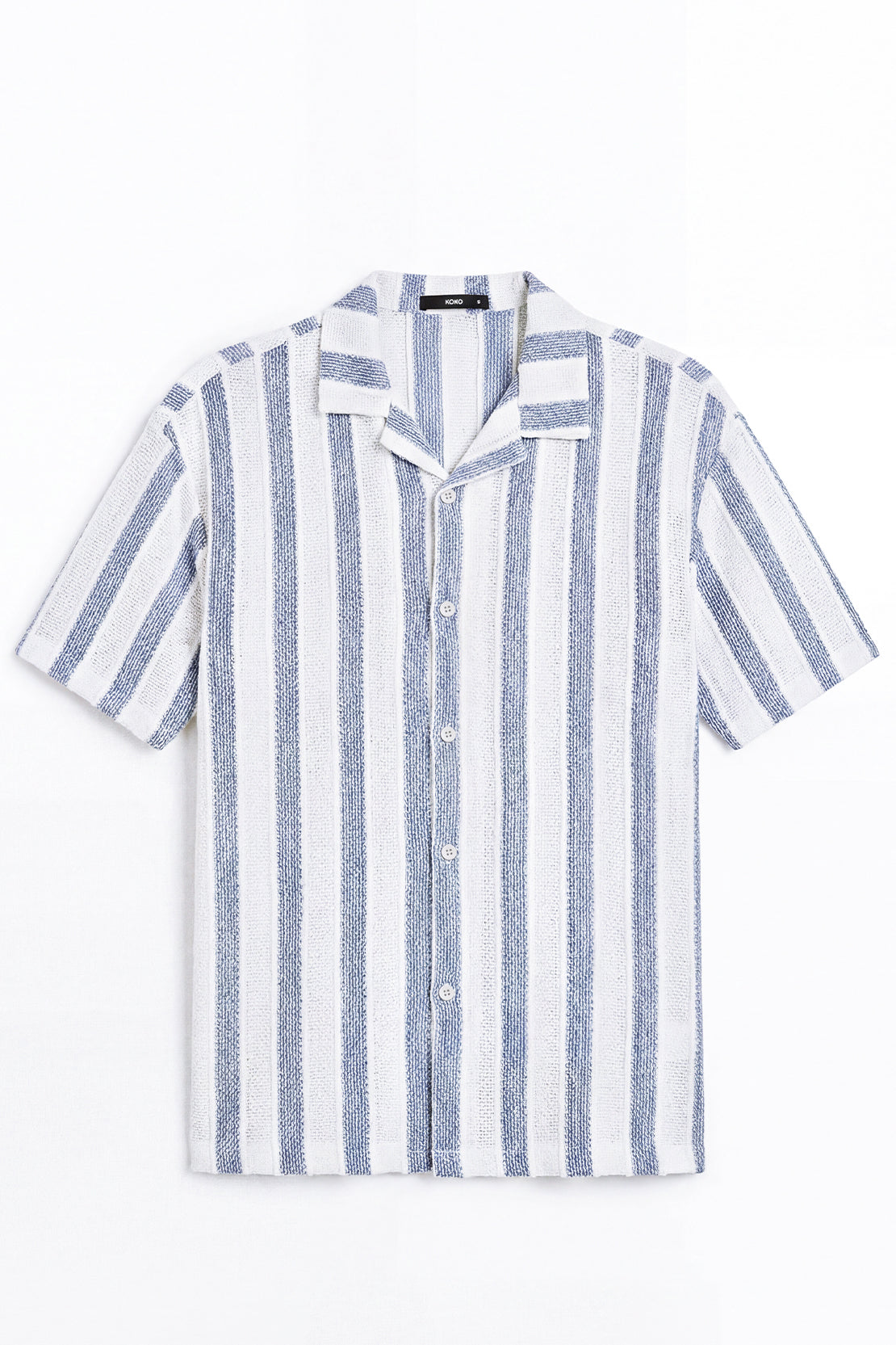 KOKO Textured Knit Striped Button-Down Shirt – White