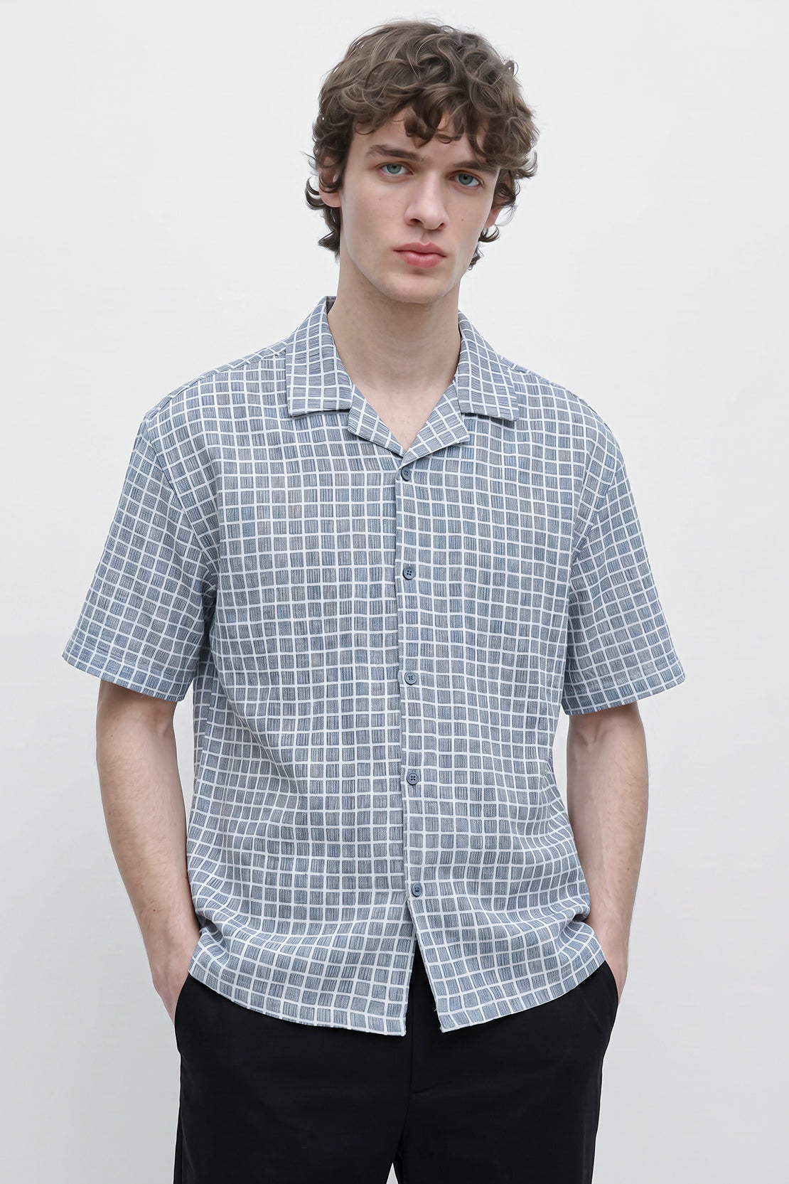 KOKO Checked Knit Button-Down Shirt – Blue