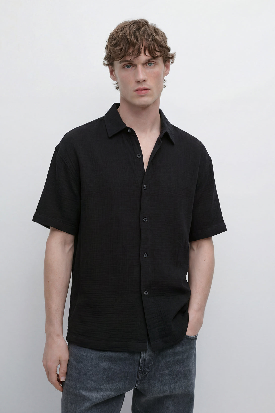 KOKO Air Muslin Button-Down Shirt – Black