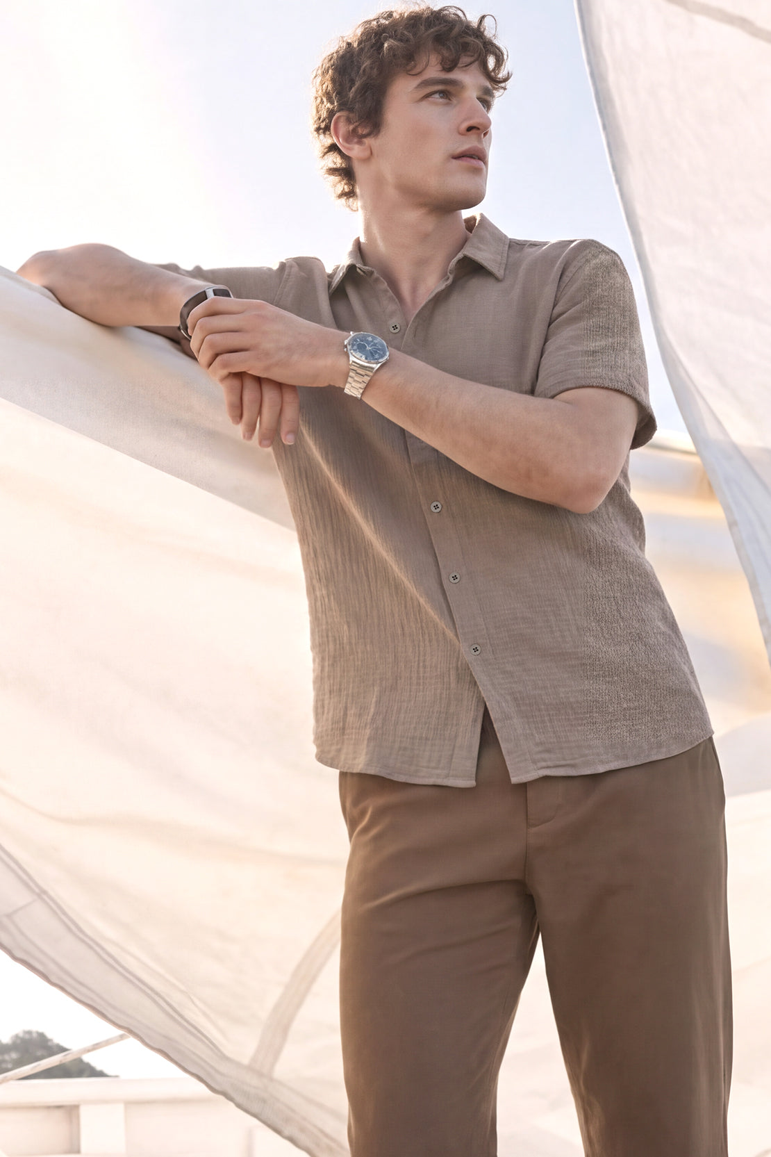 KOKO Air Muslin Button-Down Shirt – Beige