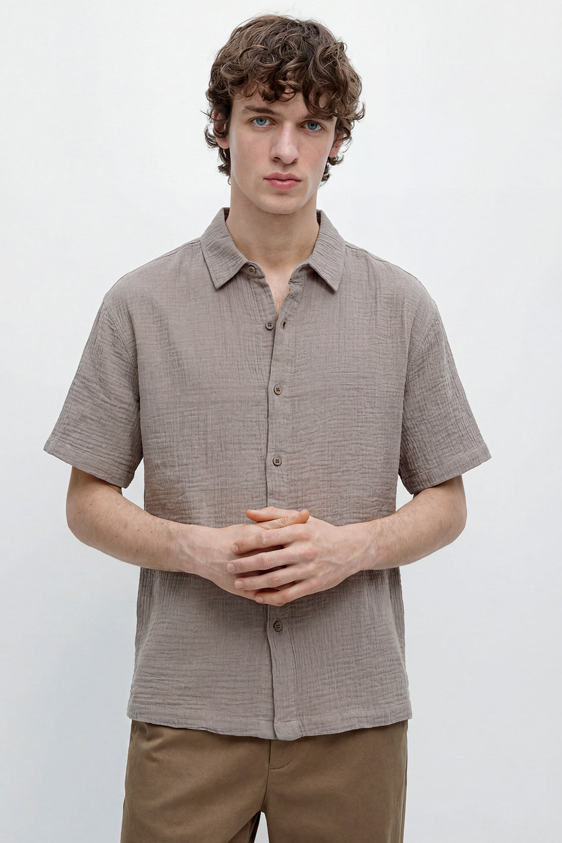 KOKO Air Muslin Button-Down Shirt – Beige