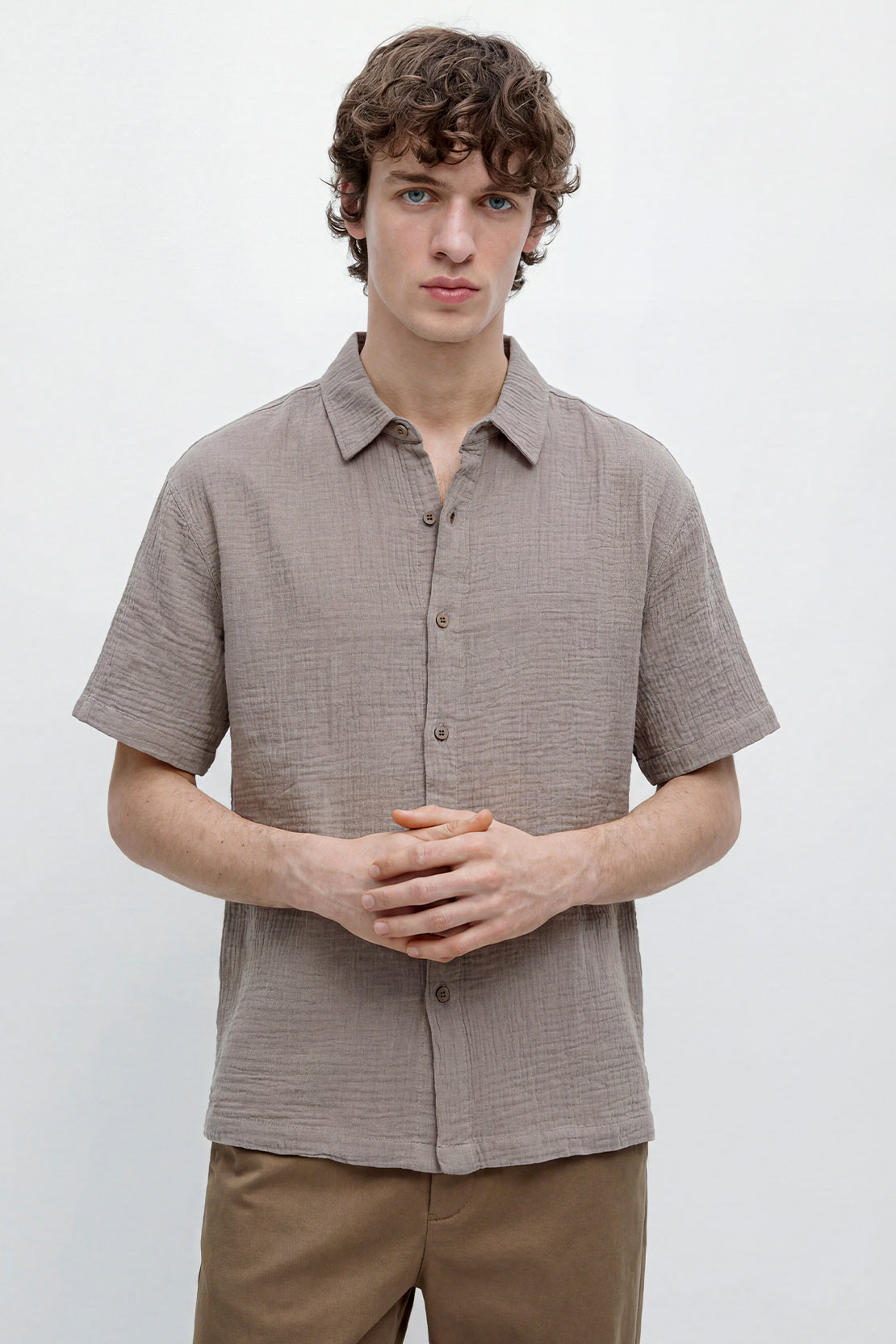 KOKO Air Muslin Button-Down Shirt – Beige