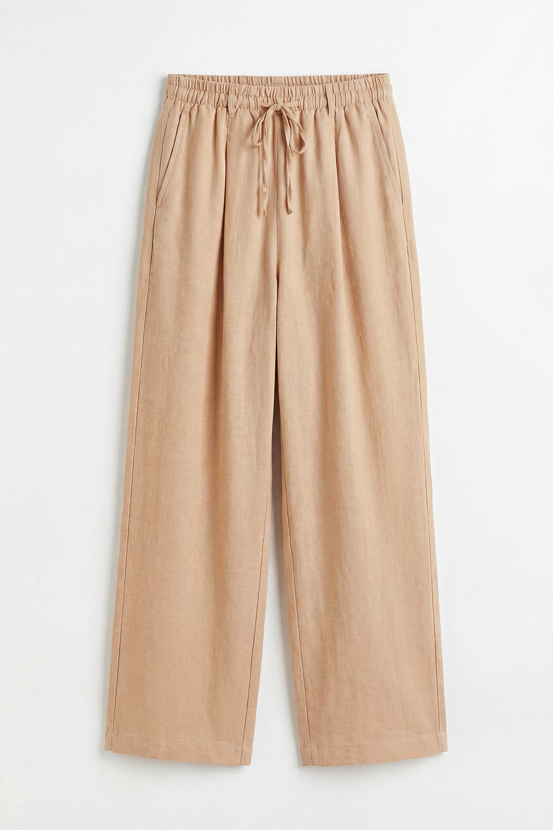 KOKO Pure Linen V-Neck Top & Relaxed Trousers – Dark Beige