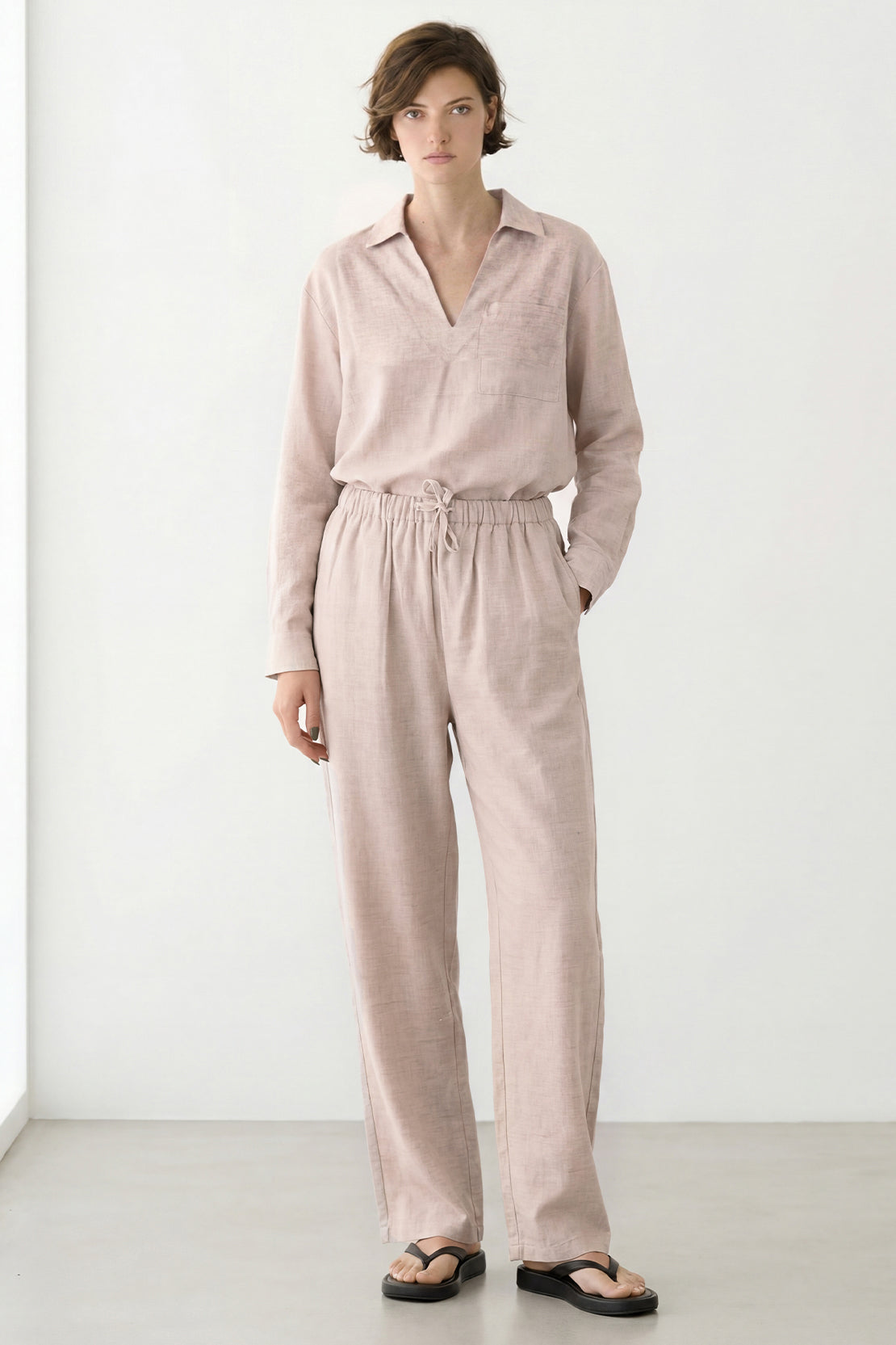 KOKO Nova Linen Relaxed Pocket Top & Relaxed Straight Pants – Apricot
