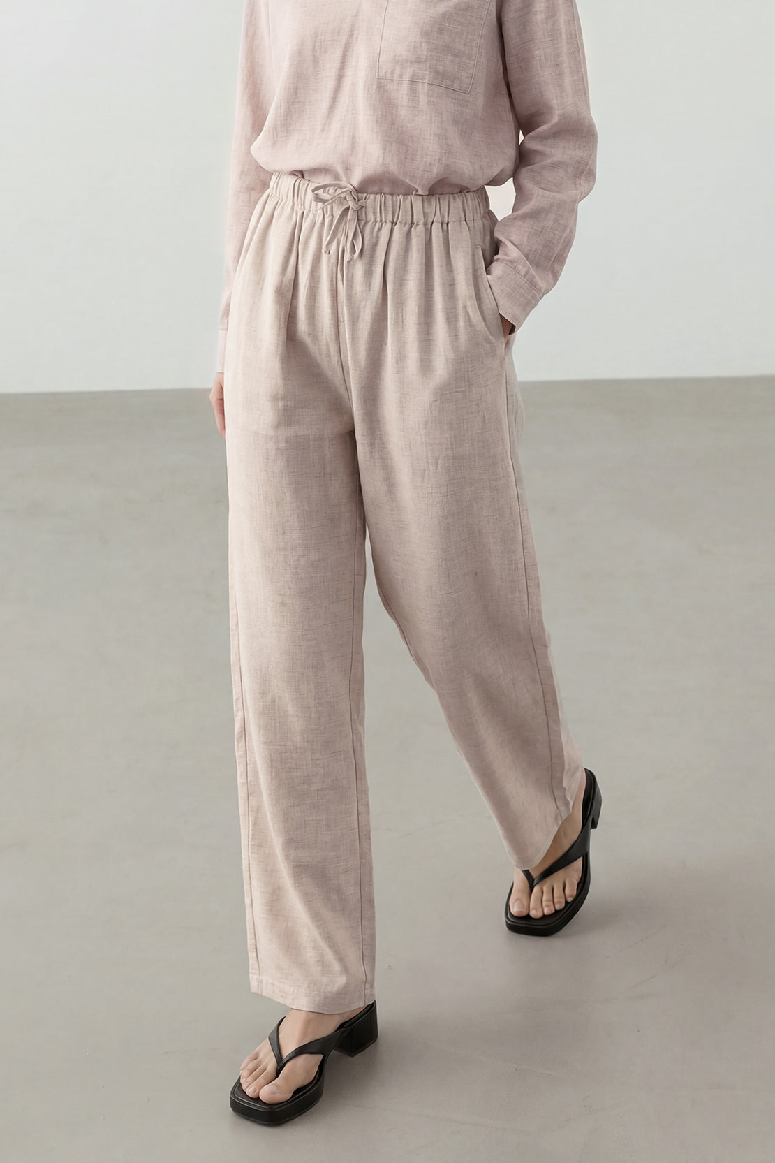 KOKO Nova Linen Relaxed Pocket Top & Relaxed Straight Pants – Apricot