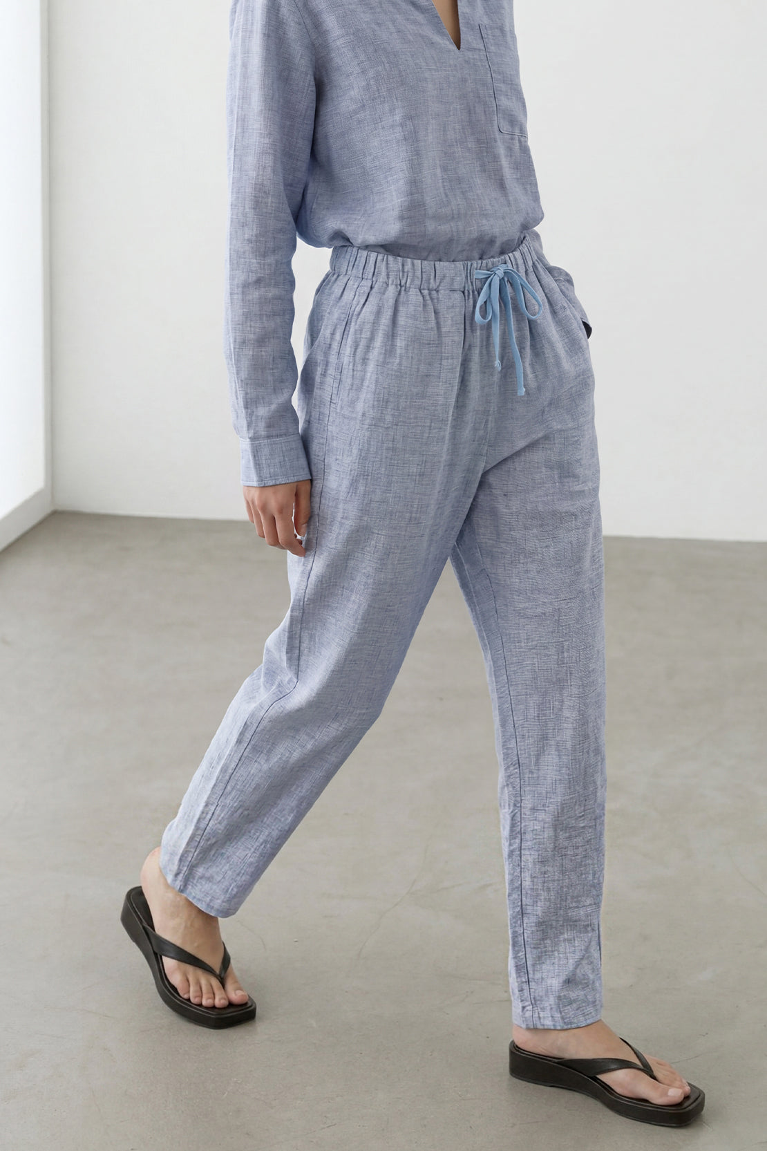 KOKO Nova Linen Relaxed Straight Pants – Cyan blue