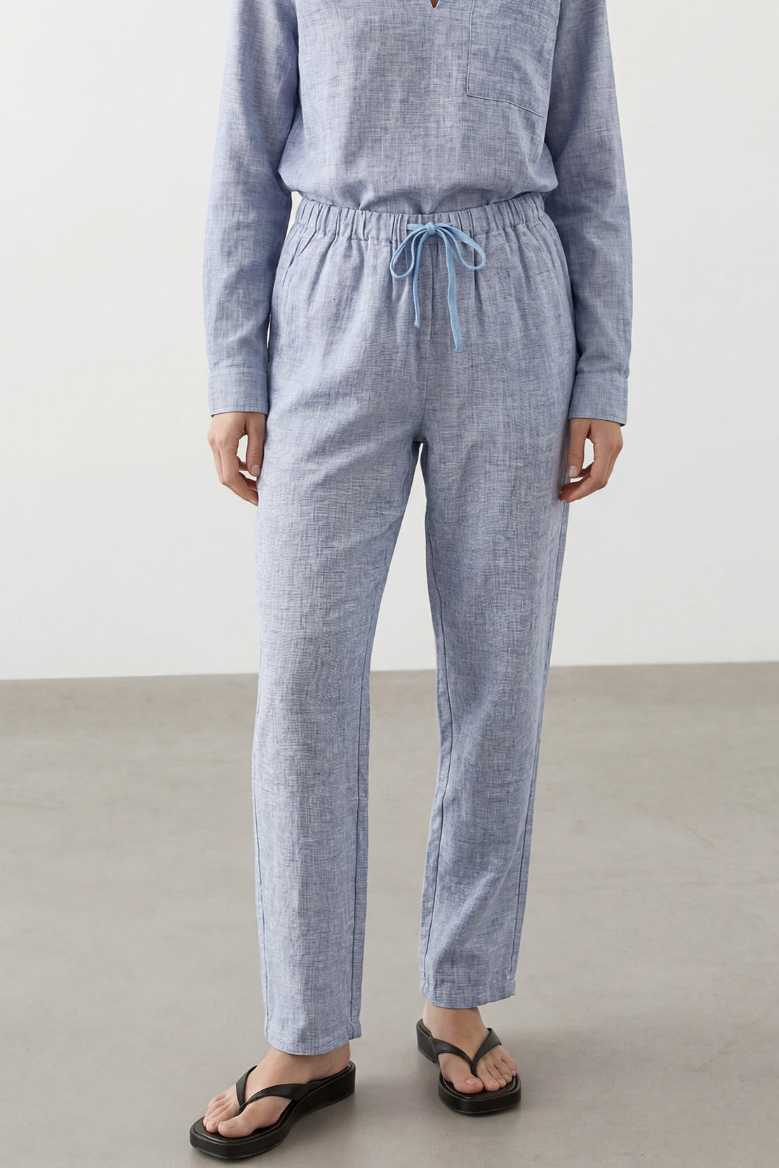 KOKO Nova Linen Relaxed Pocket Top & Relaxed Straight Pants – Cyan blue
