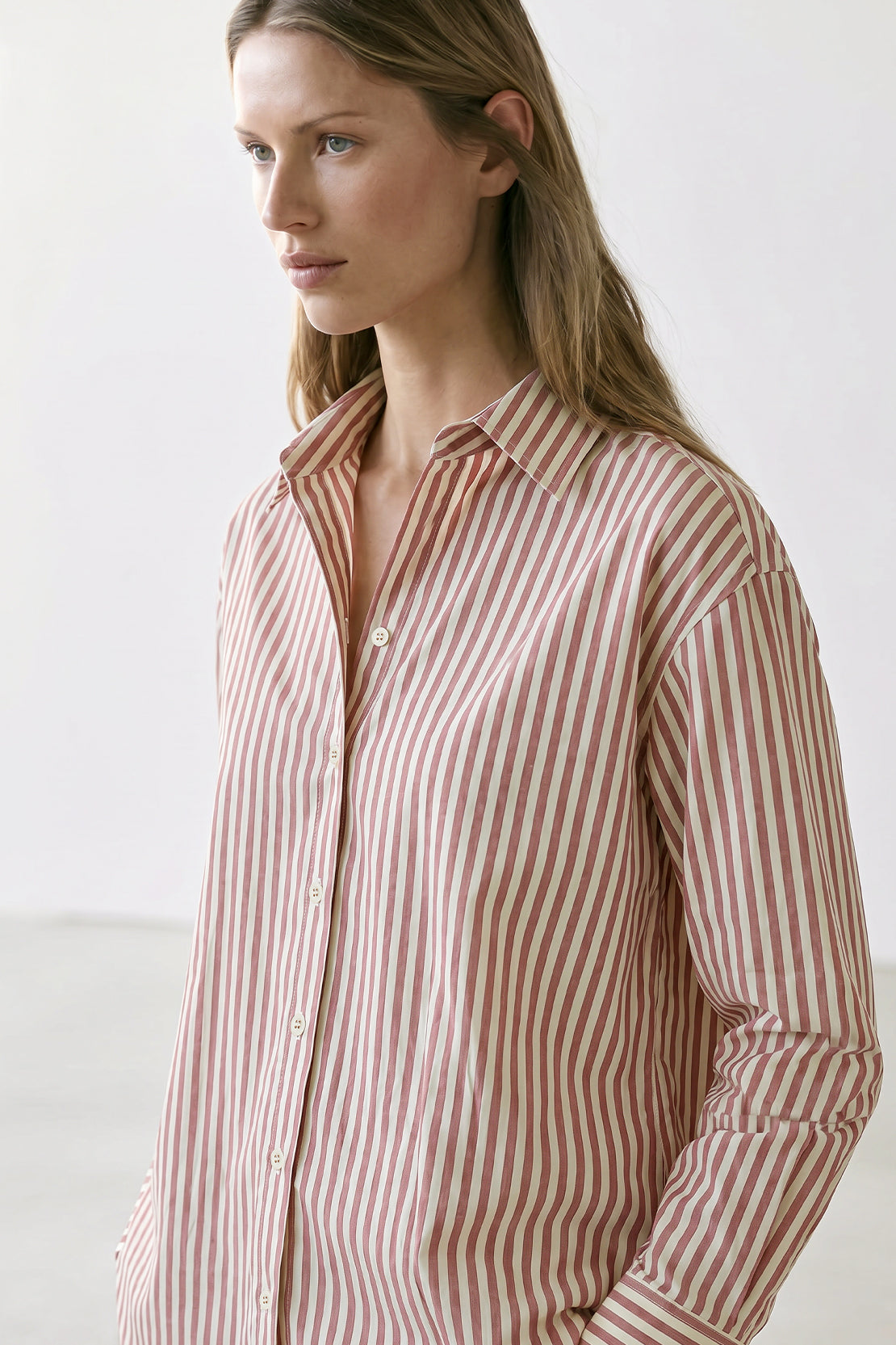 KOKO Air Twill Button Down Striped Shirt – Pink