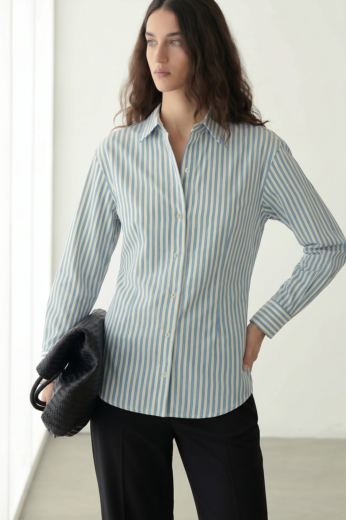 KOKO Air Twill Relaxed Stripe Shirt – Light Blue