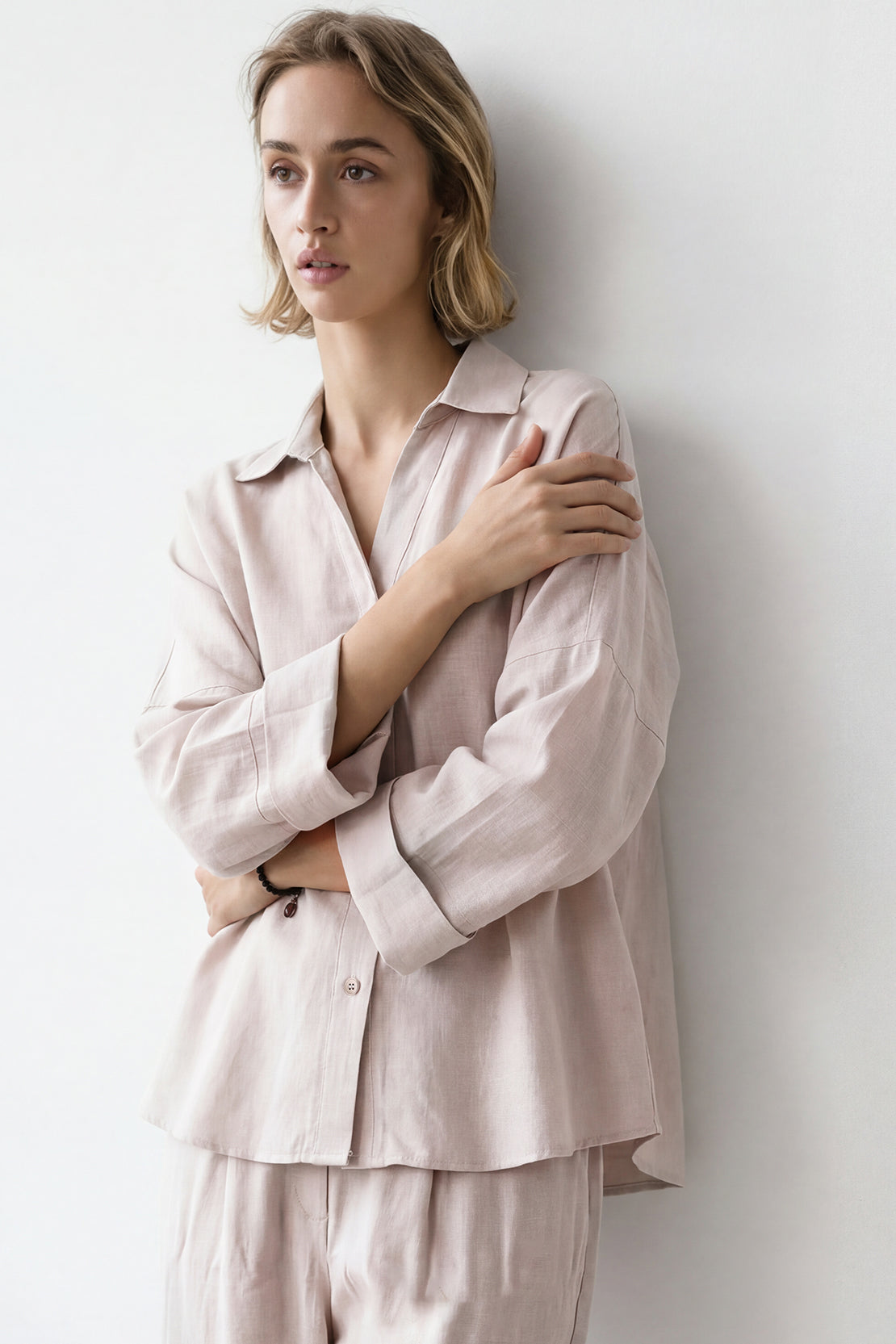 KOKO Linen Blend Relaxed Button Down Top – Soft Grey