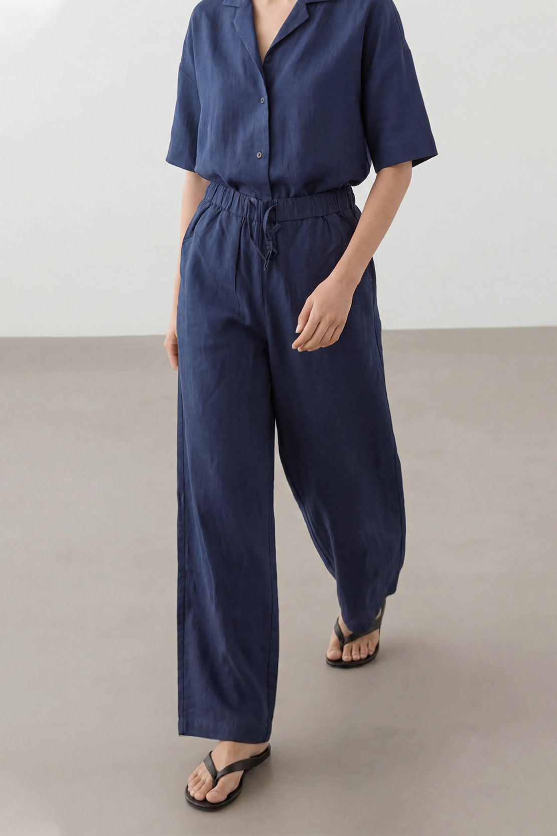 KOKO Looma Linen Wide-Leg Pants – Navy Blue