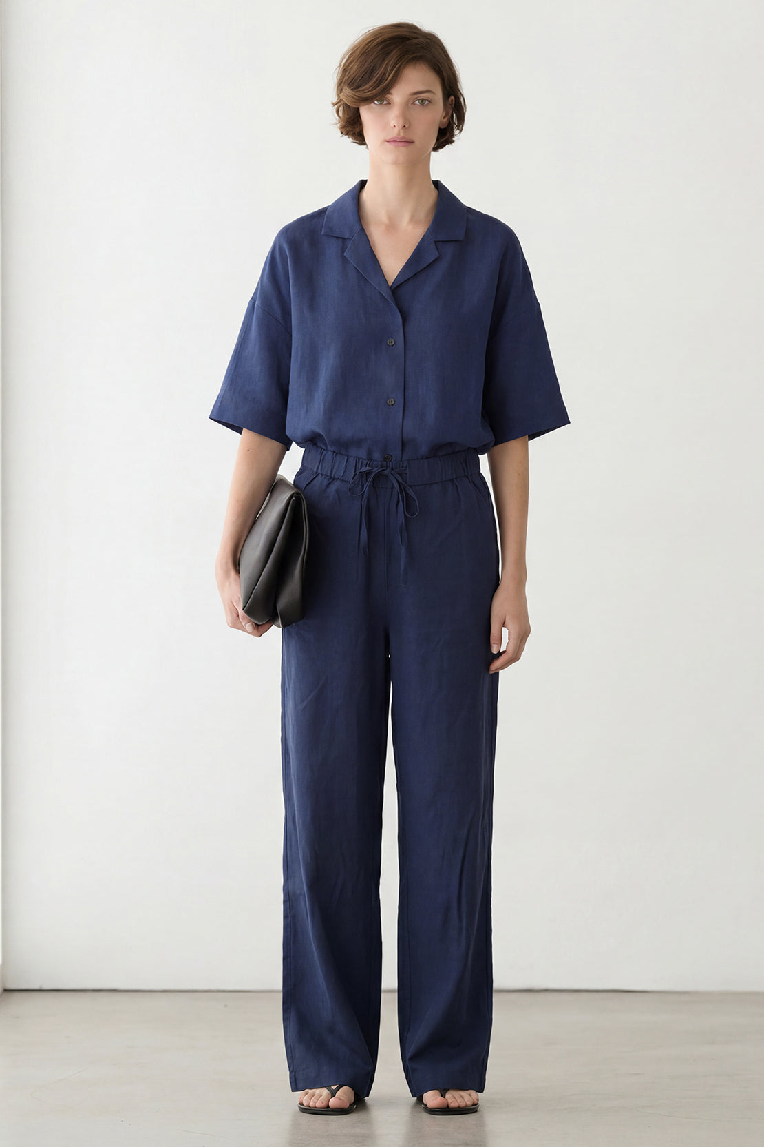 KOKO Looma Linen Wide-Leg Pants – Navy Blue