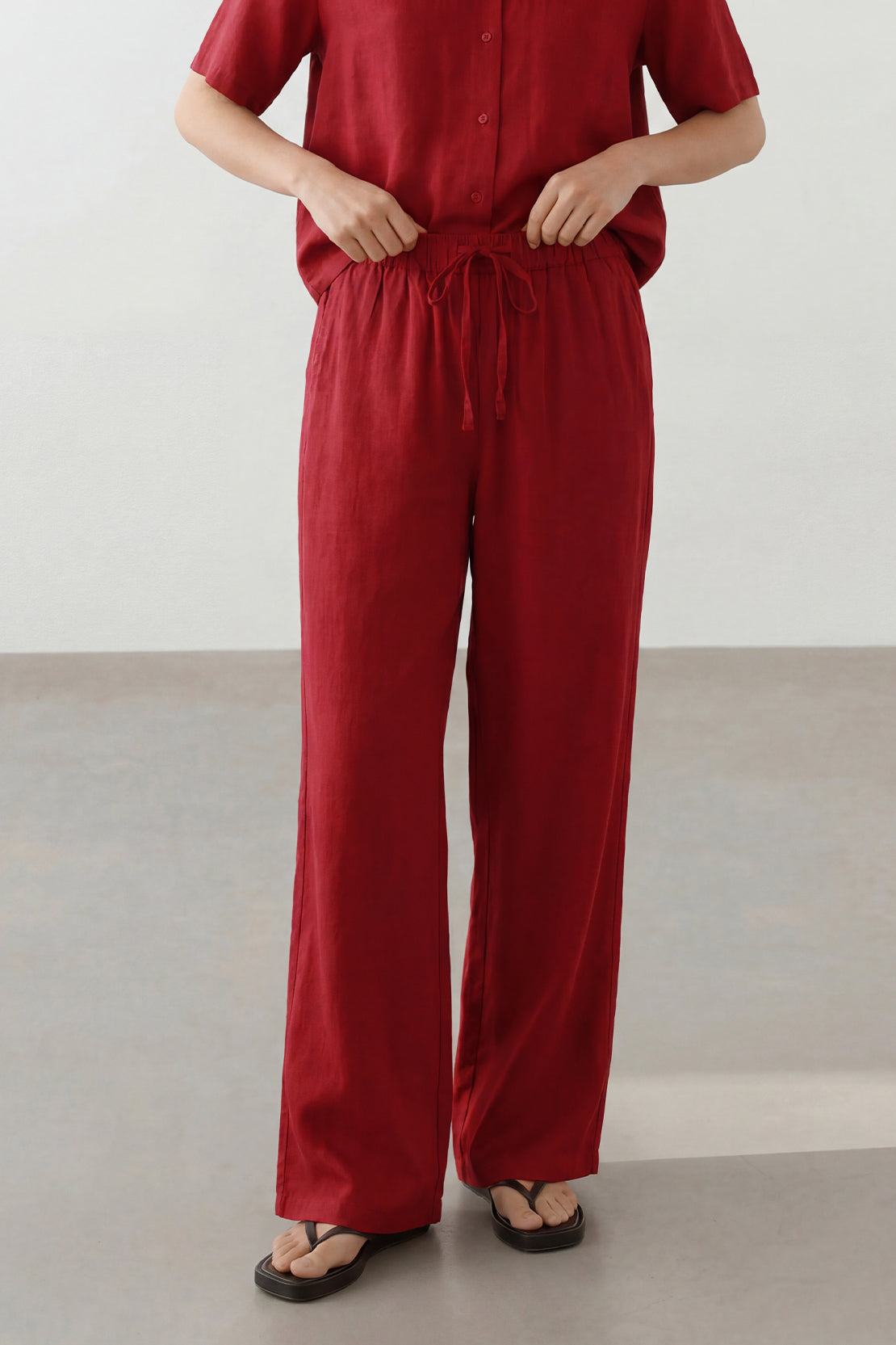 KOKO Looma Linen Relaxed Shirt & Wide-Leg Pants – Red