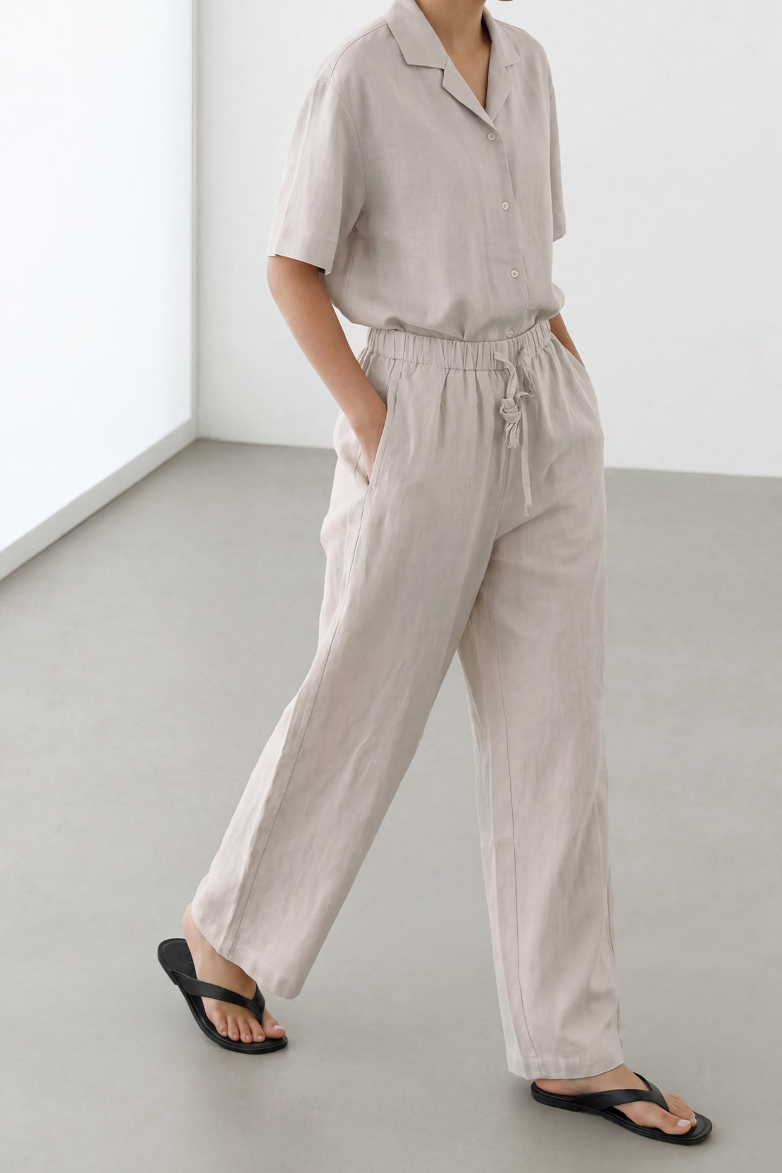 KOKO Looma Linen Relaxed Shirt & Wide-Leg Pants – Grey