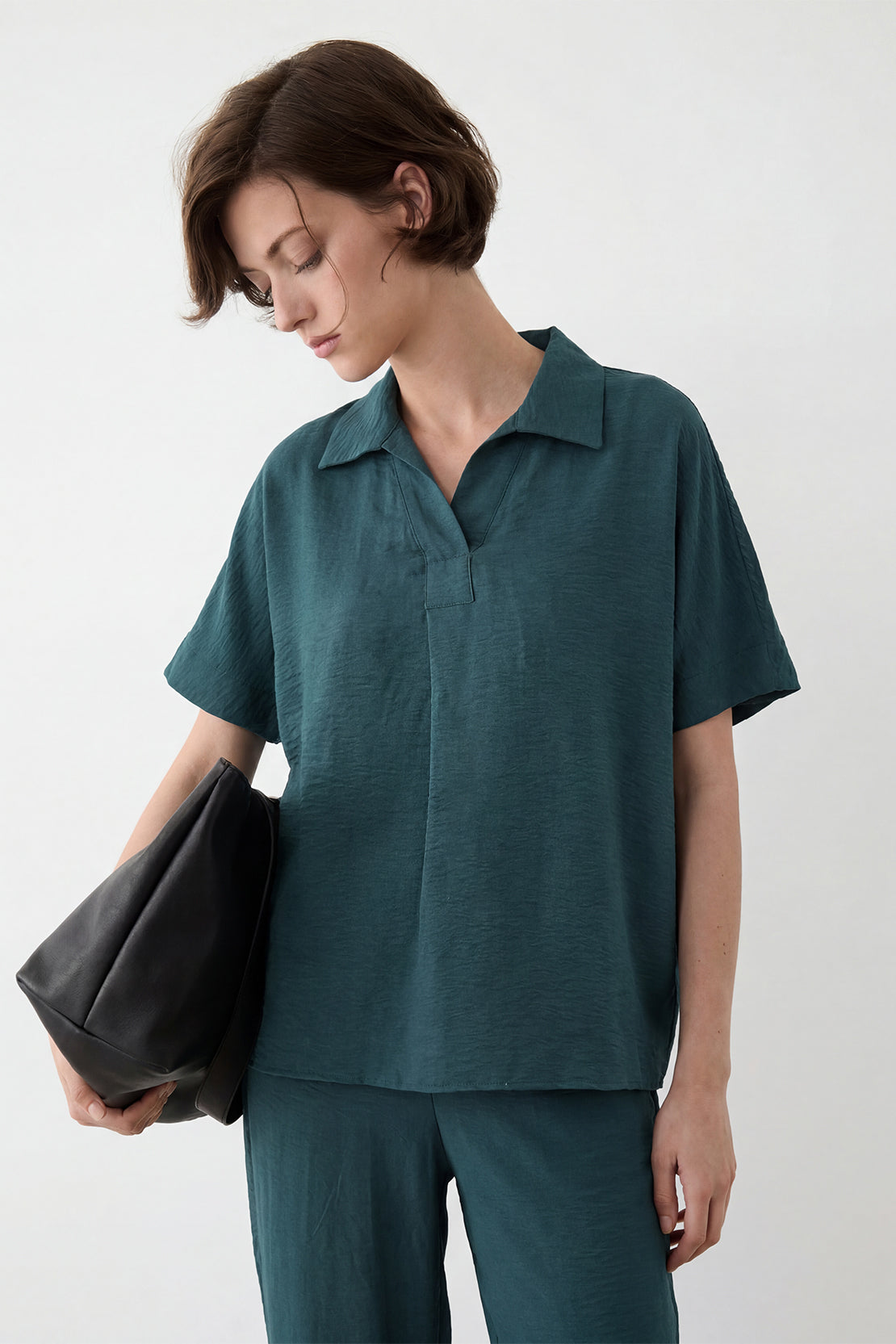 KOKO Cloud Muslin V-Neck Shirt & Relaxed Pants – Green