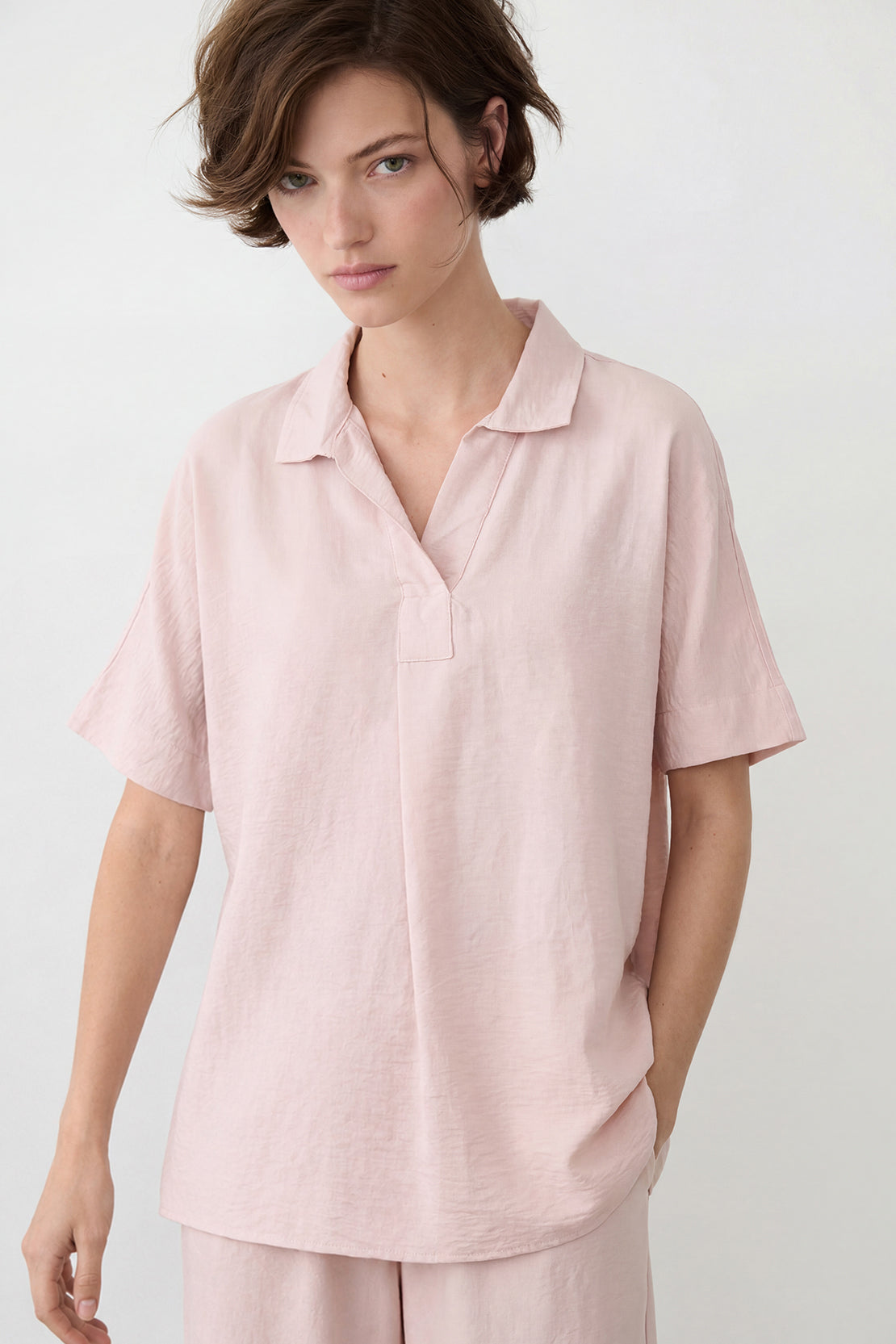 KOKO Cloud Muslin V-Neck Top & Relaxed Pants – light pink