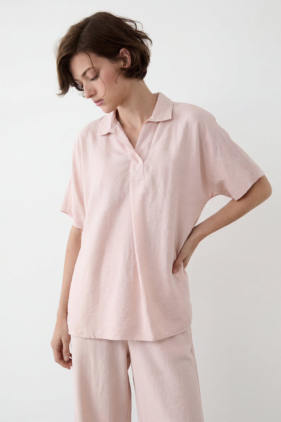 KOKO Cloud Muslin V-Neck Top & Relaxed Pants – light pink