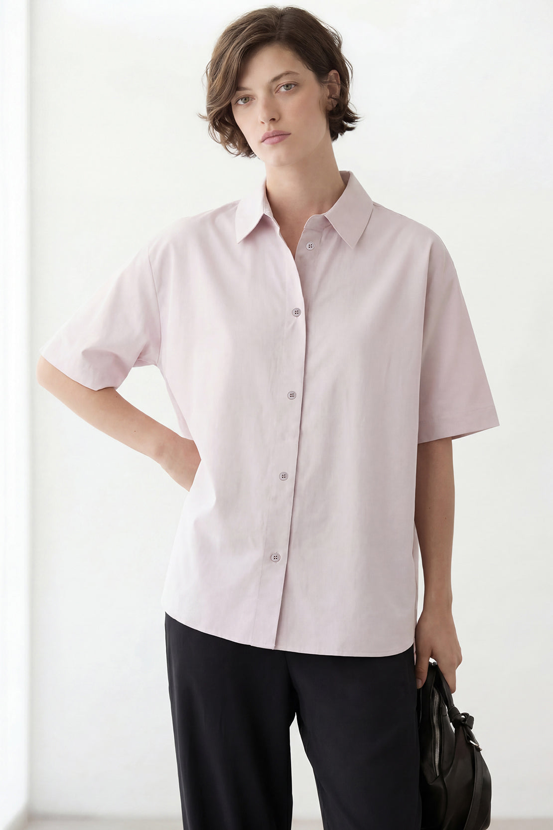 KOKO Air Woven Button-Down T-Shirt – Soft Pink