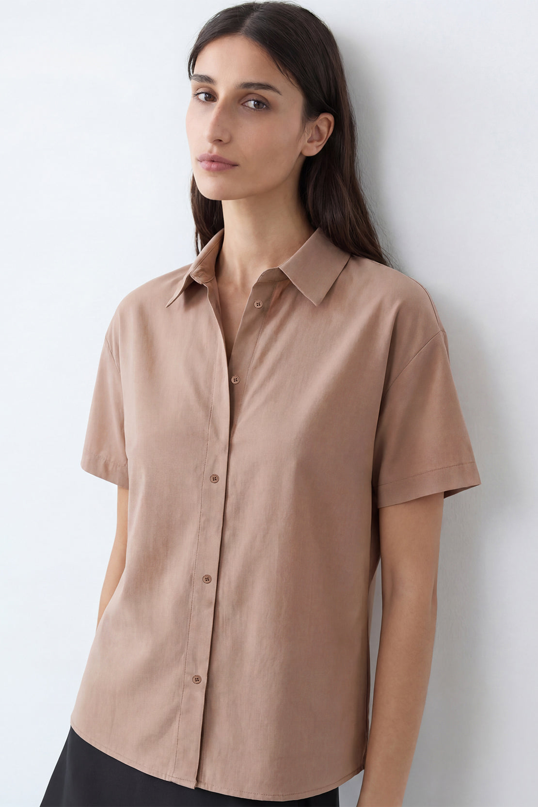 KOKO Air Woven Button-Down T-Shirt – Peach Beige