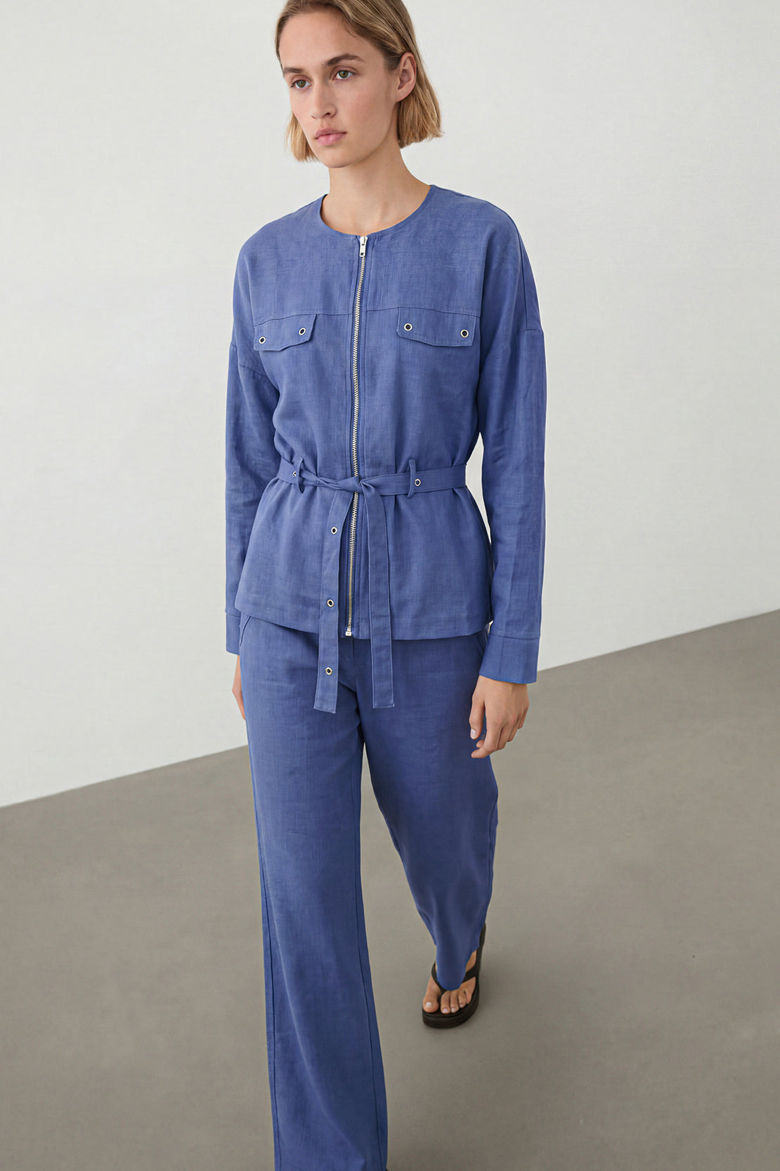 KOKO Structured Linen Zip-Up Top & Bottom – Royal Blue