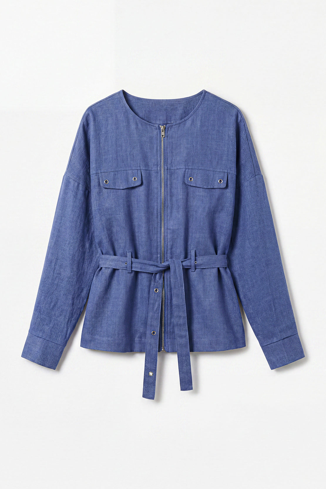 KOKO Structured Linen Zip-Up Top & Bottom – Royal Blue