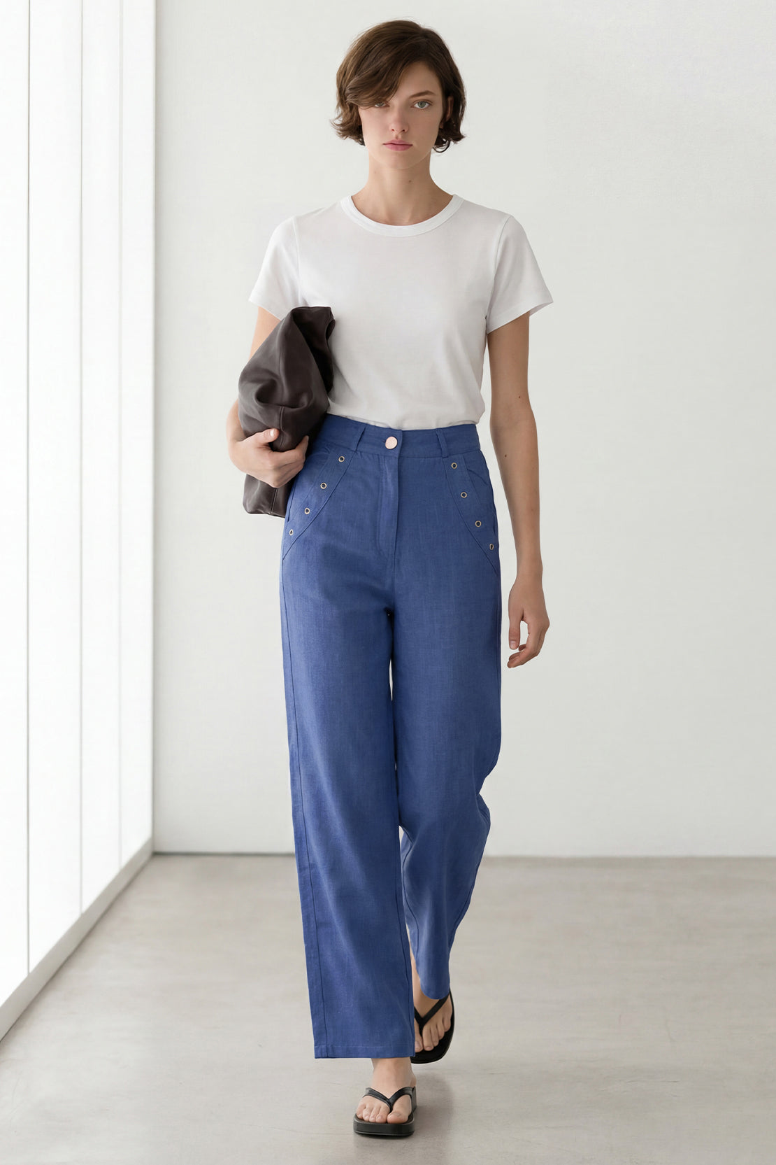 KOKO Structured Linen Zip-Up Top & Bottom – Royal Blue