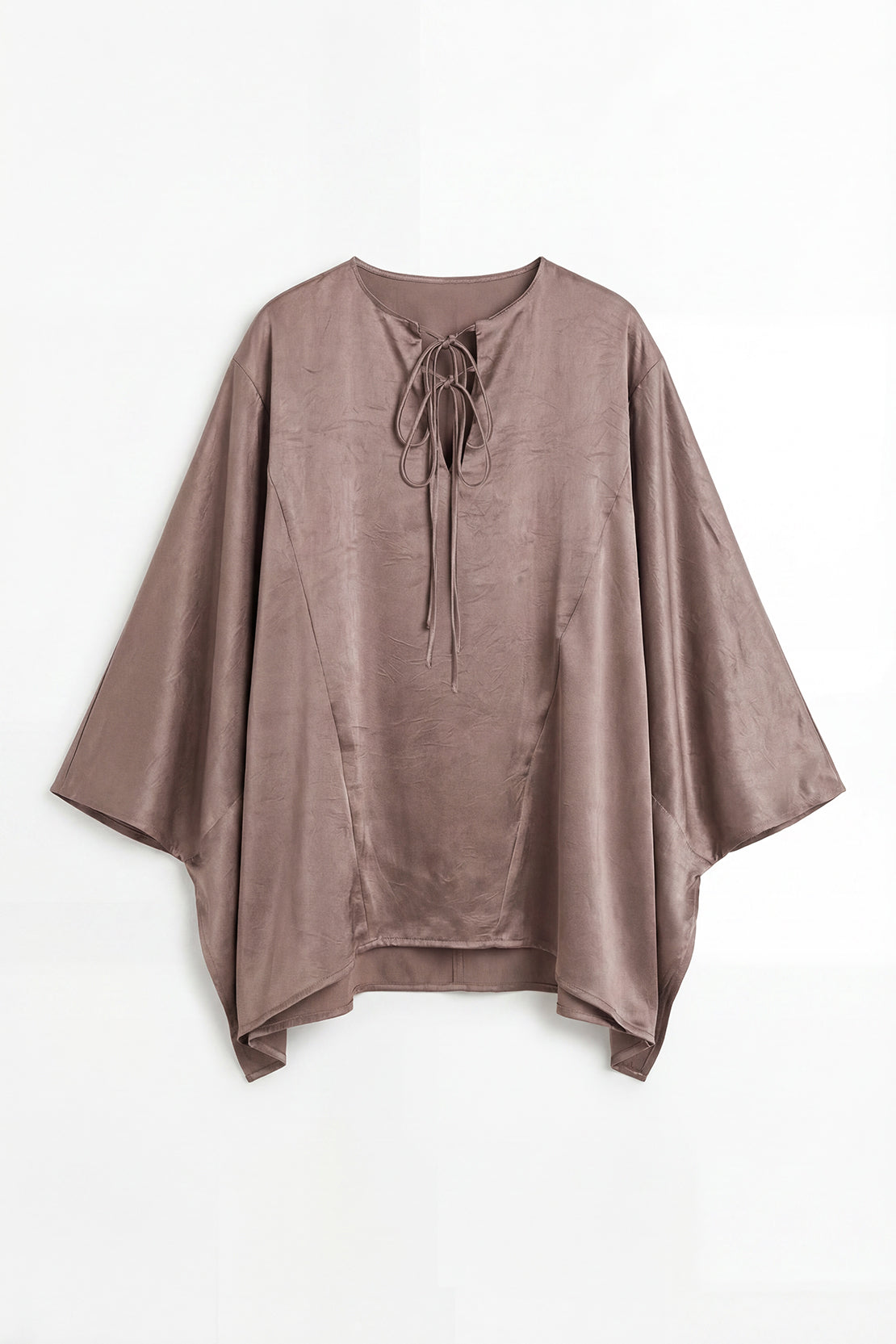KOKO Structured Silk Tie-Front Top & Wide-Leg Bottom – Brown