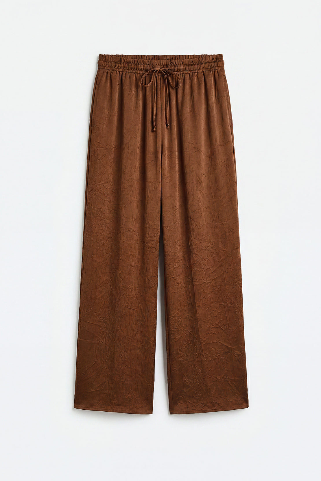 KOKO Structured Silk Tie-Front Top & Wide-Leg Bottom – Dark Brown