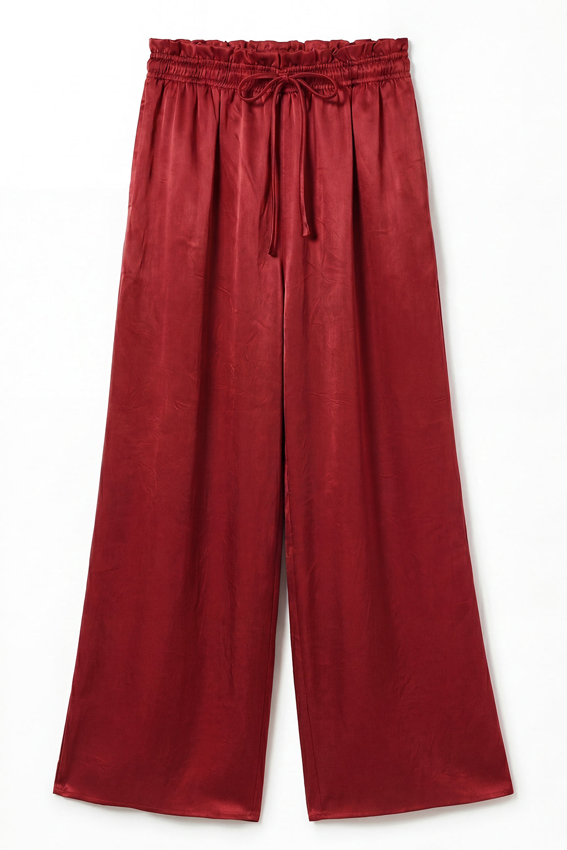 KOKO Structured Silk Tie-Front Top & Wide-Leg Pants – Red