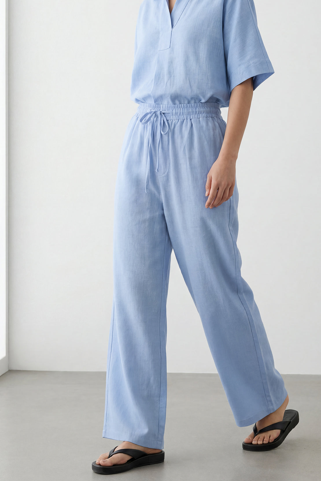 KOKO Linen Blend Co-ord Top & Co-ord Bottom – Light Blue