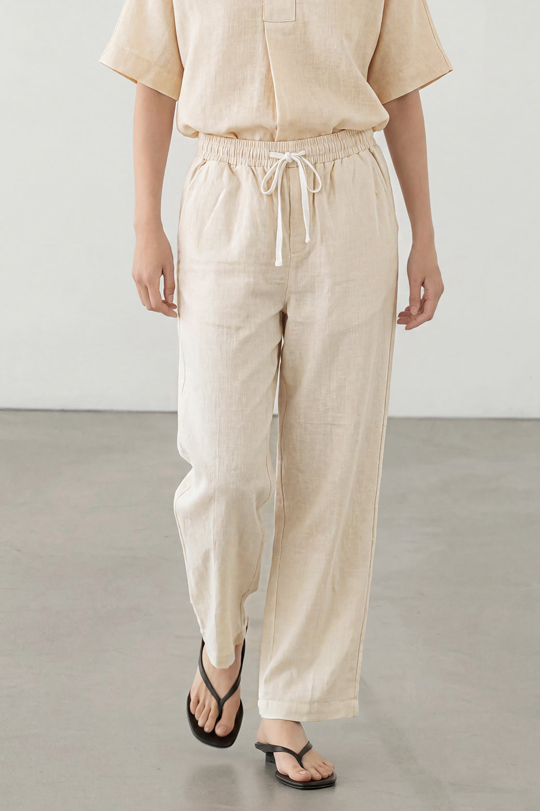 KOKO Linen Blend Wide-Leg Bottom – Apricot