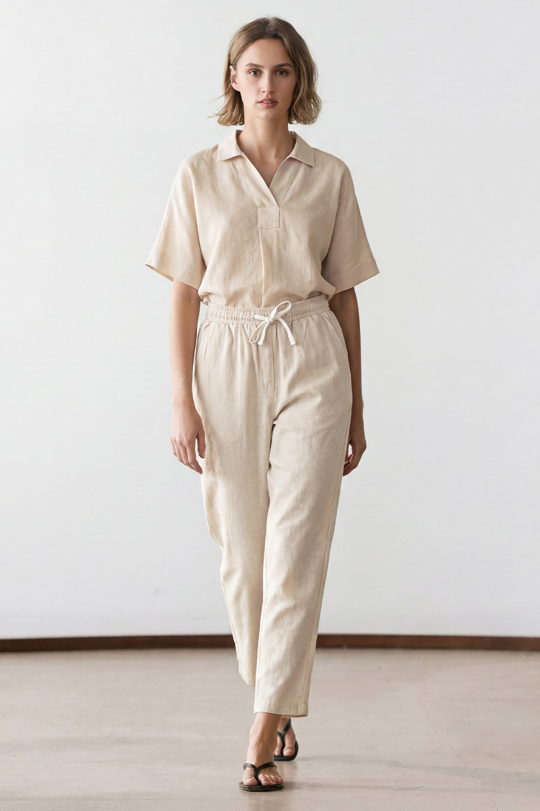 KOKO Linen Blend Wide-Leg Bottom – Apricot