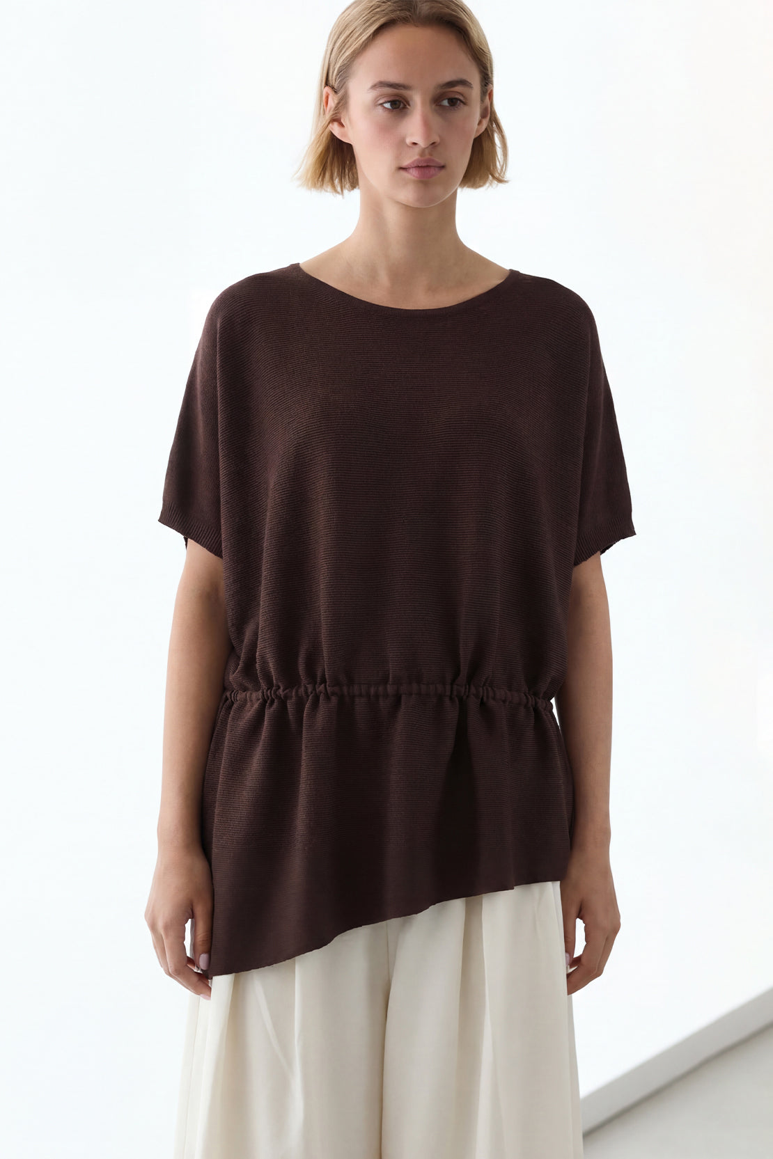 KOKO Ultra Mesh Relaxed Drawstring Top – Brown