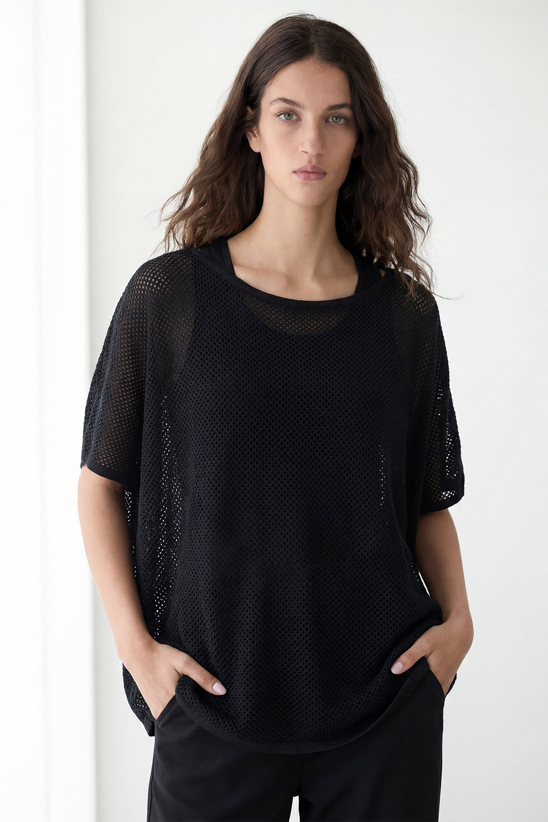 KOKO Mesh Knit Relaxed Top – Black