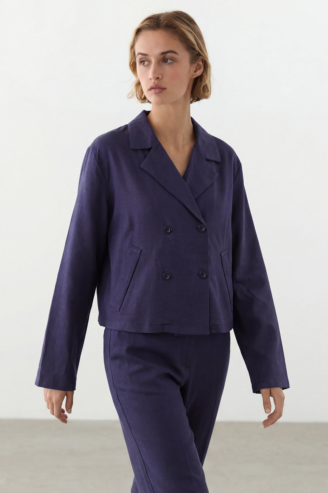 KOKO Linen Structured Top Relaxed Pants – Navy
