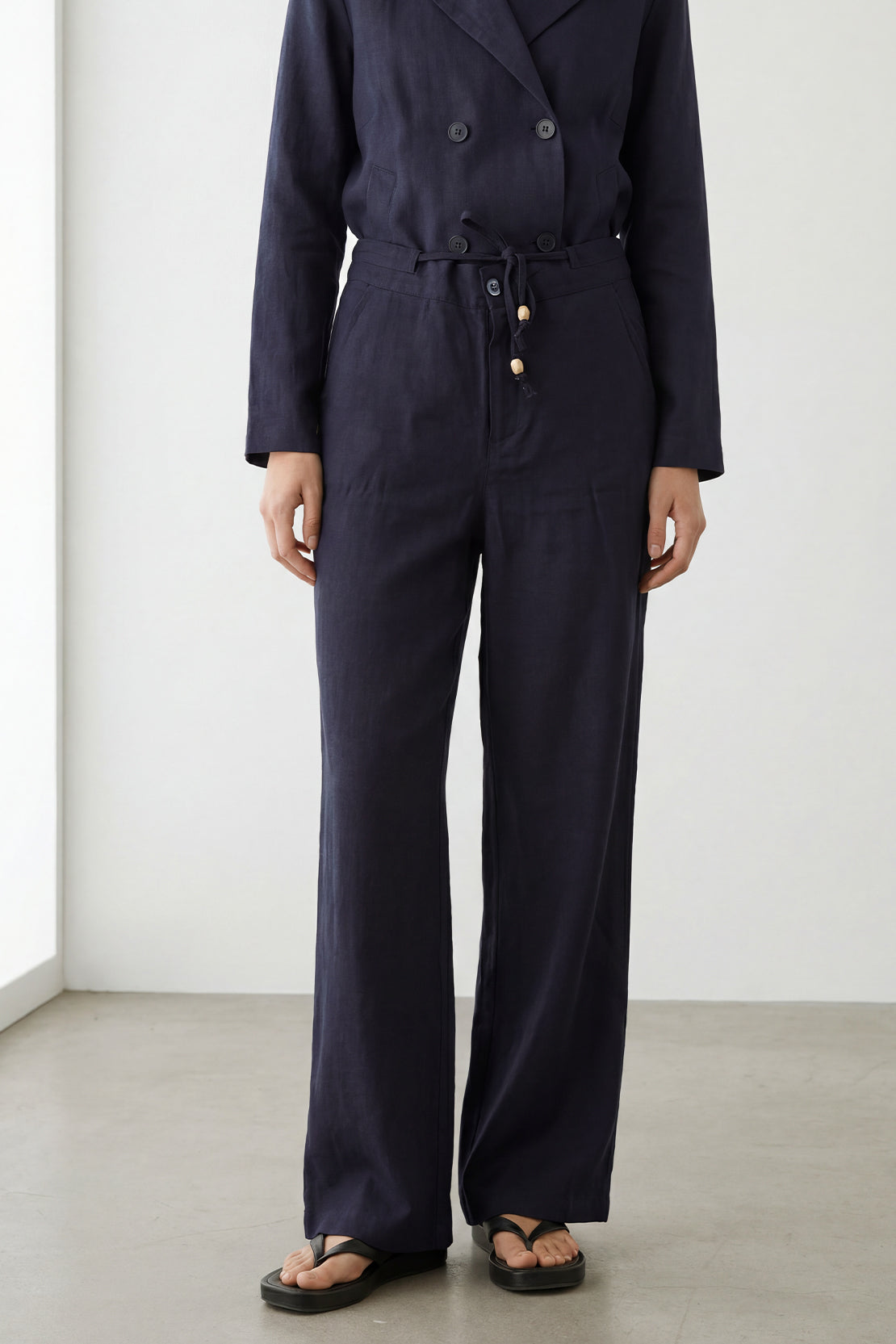 KOKO Linen Structured Top Relaxed Pants – Navy