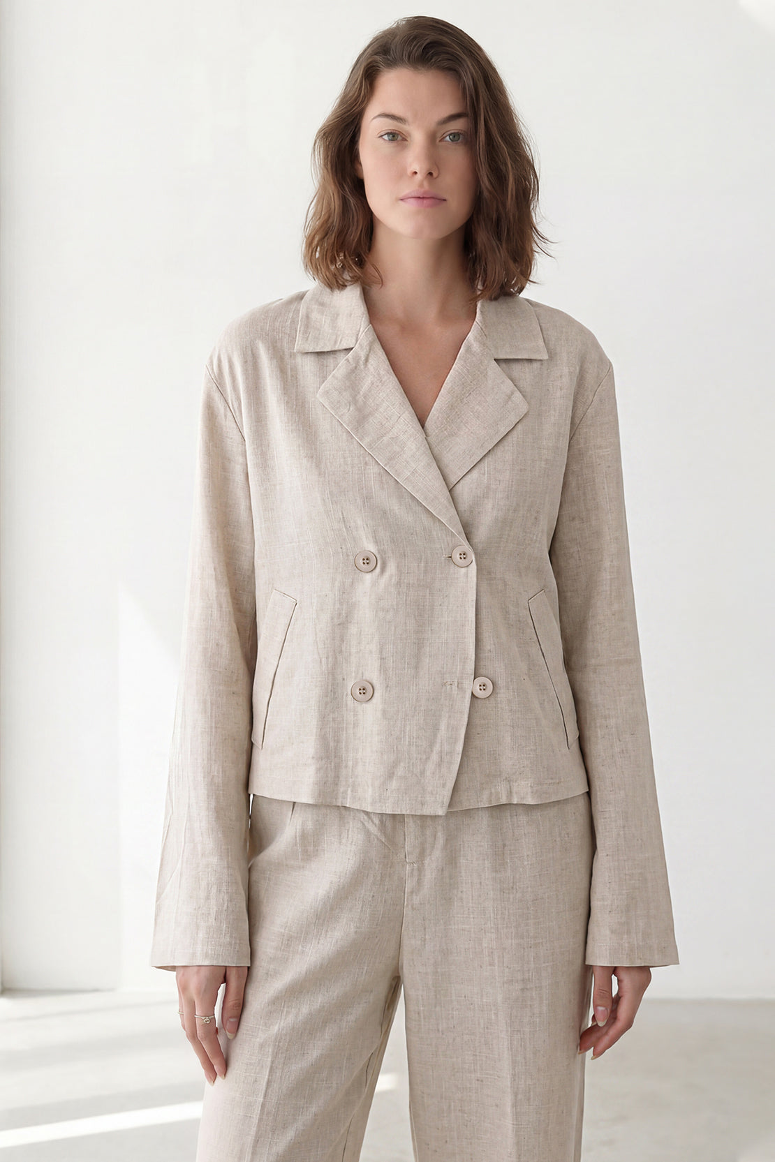 KOKO Linen Structured Top & Straight Leg Pants – Beige