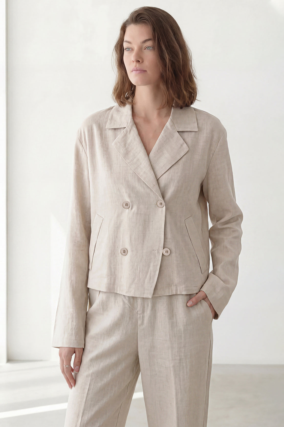 KOKO Linen Structured Top & Straight Leg Pants – Beige