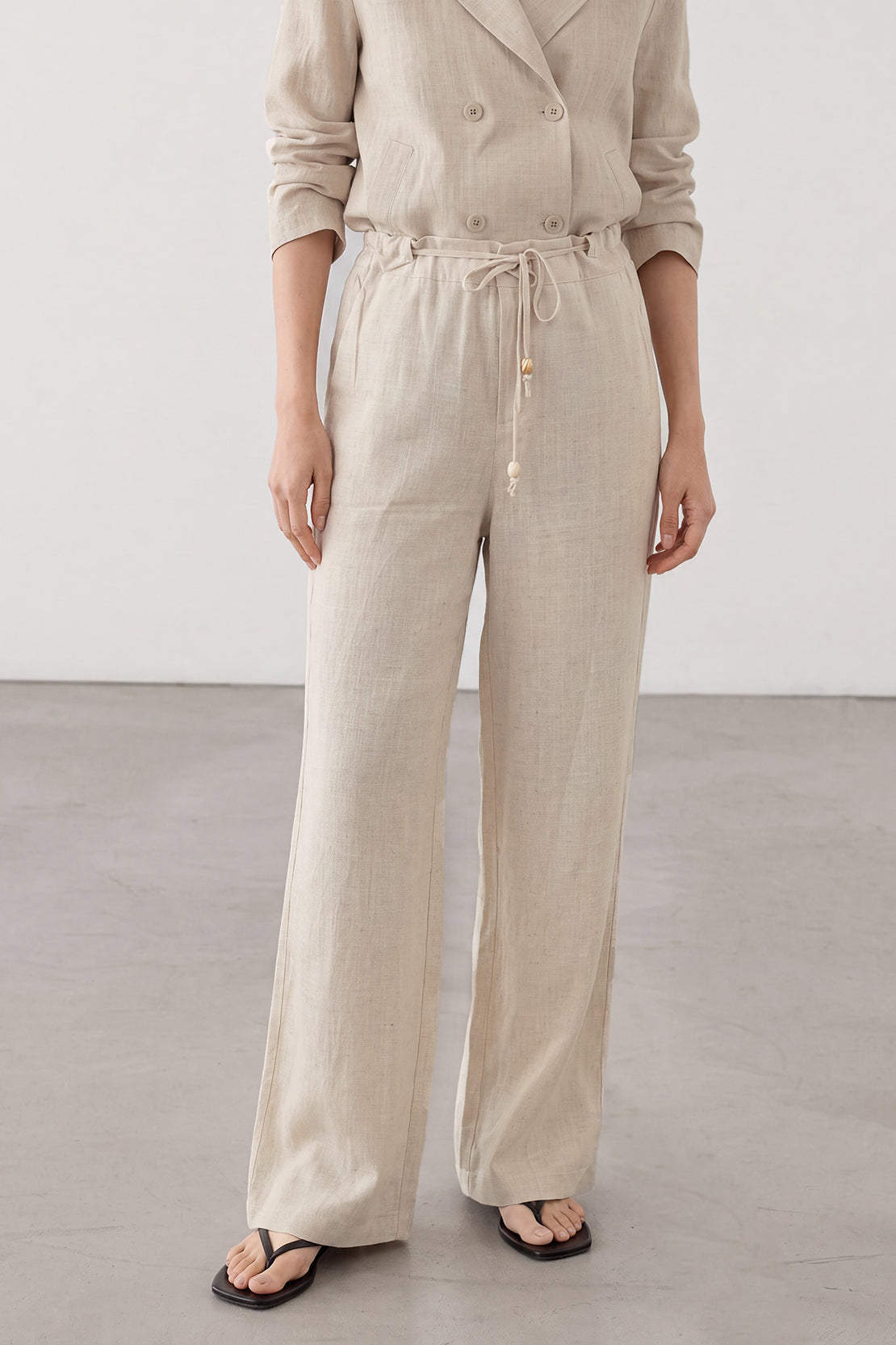 KOKO Linen Structured Top & Straight Leg Pants – Beige