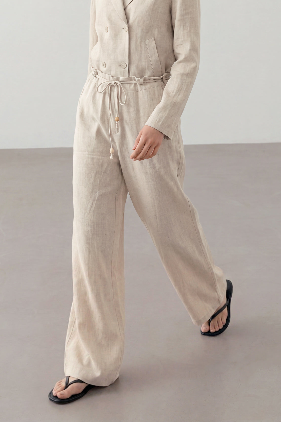 KOKO Linen Structured Top & Straight Leg Pants – Beige