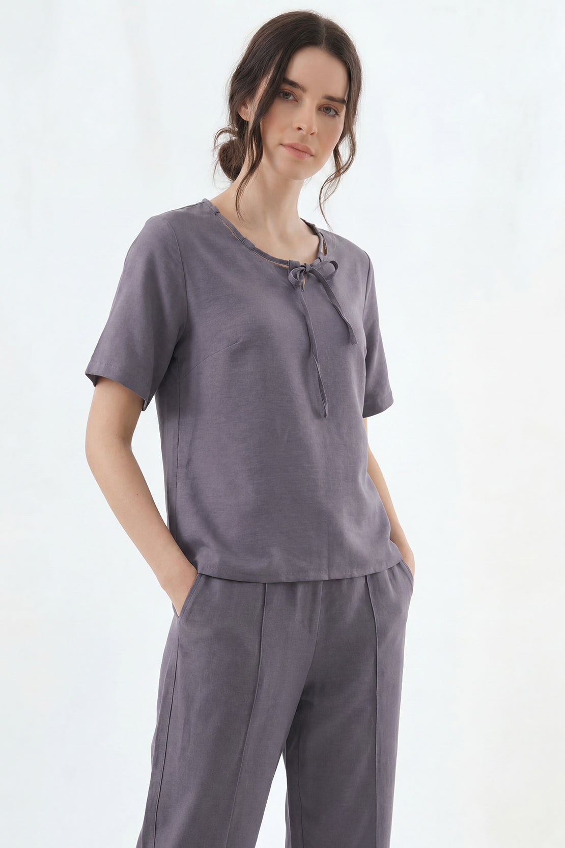 KOKO Nova Tie-Neck Top & Relaxed Trousers – Grey