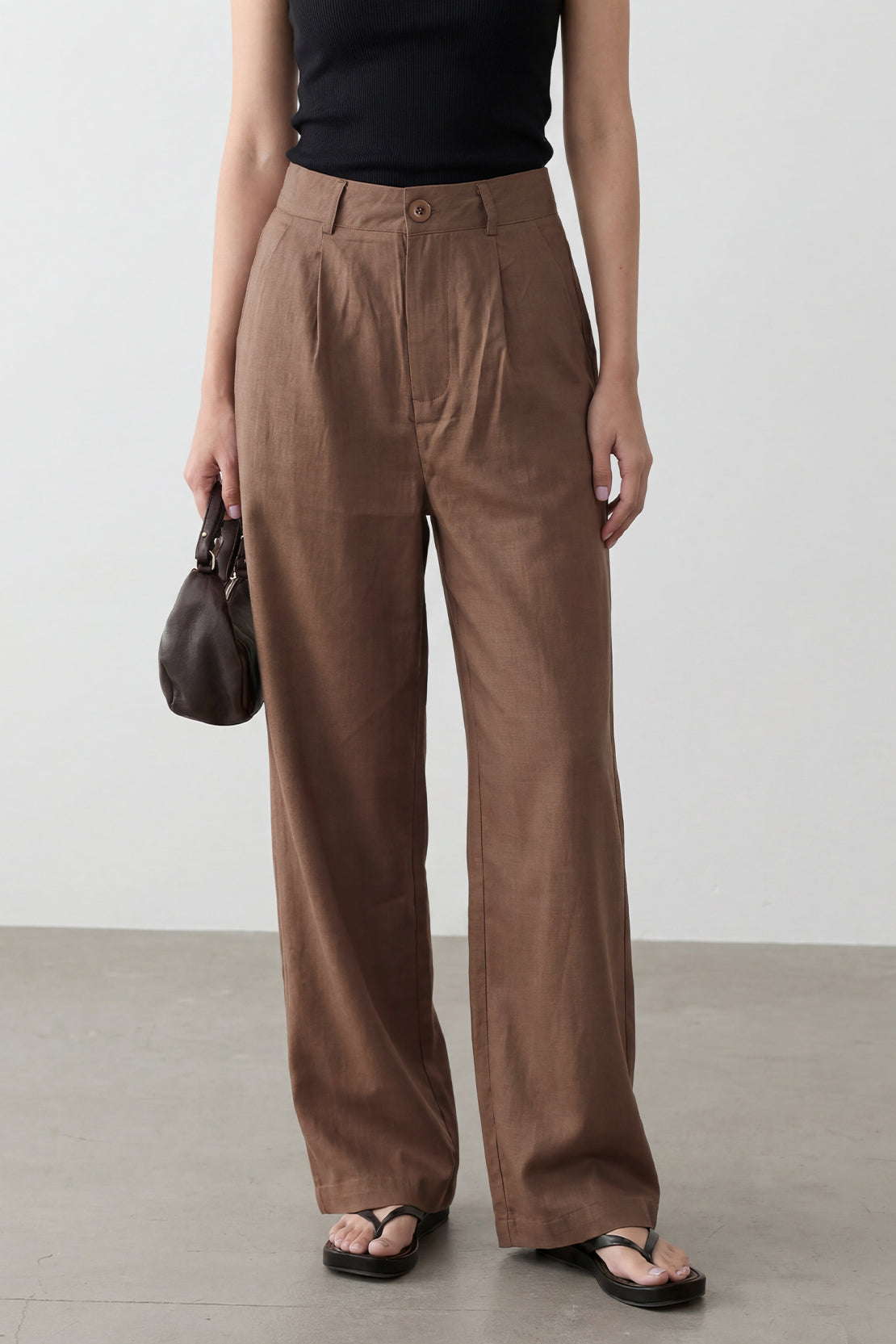KOKO Aero Linen Tie-Front Top Or Relaxed Pants Set – Coffee