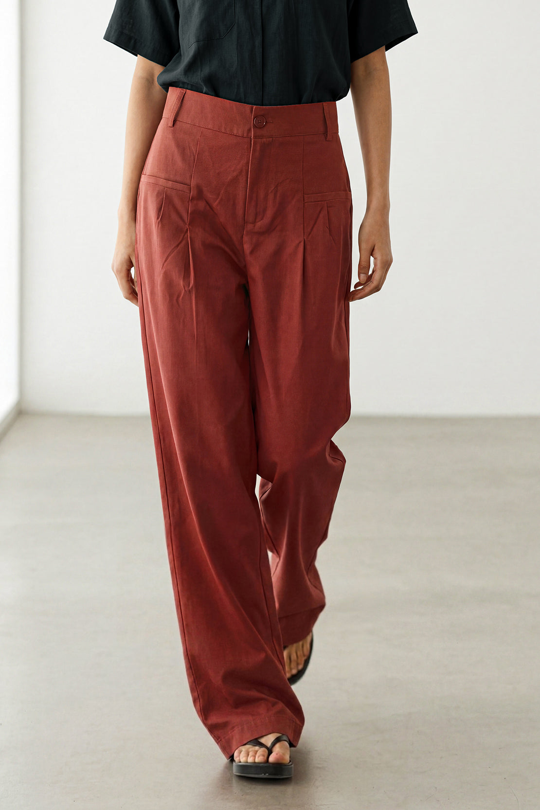 KOKO Smooth Weave Wide-Leg Trouser – Rust Brown