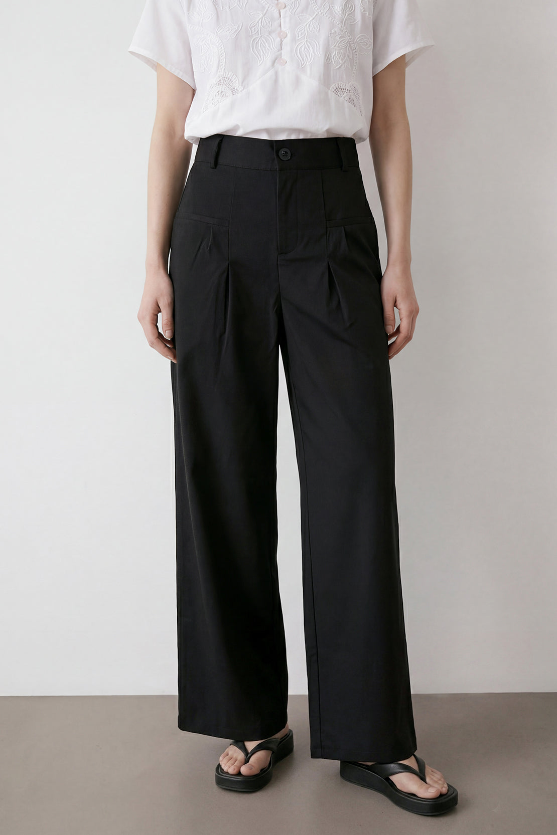 KOKO Smooth Weave Wide-Leg Trouser – Black