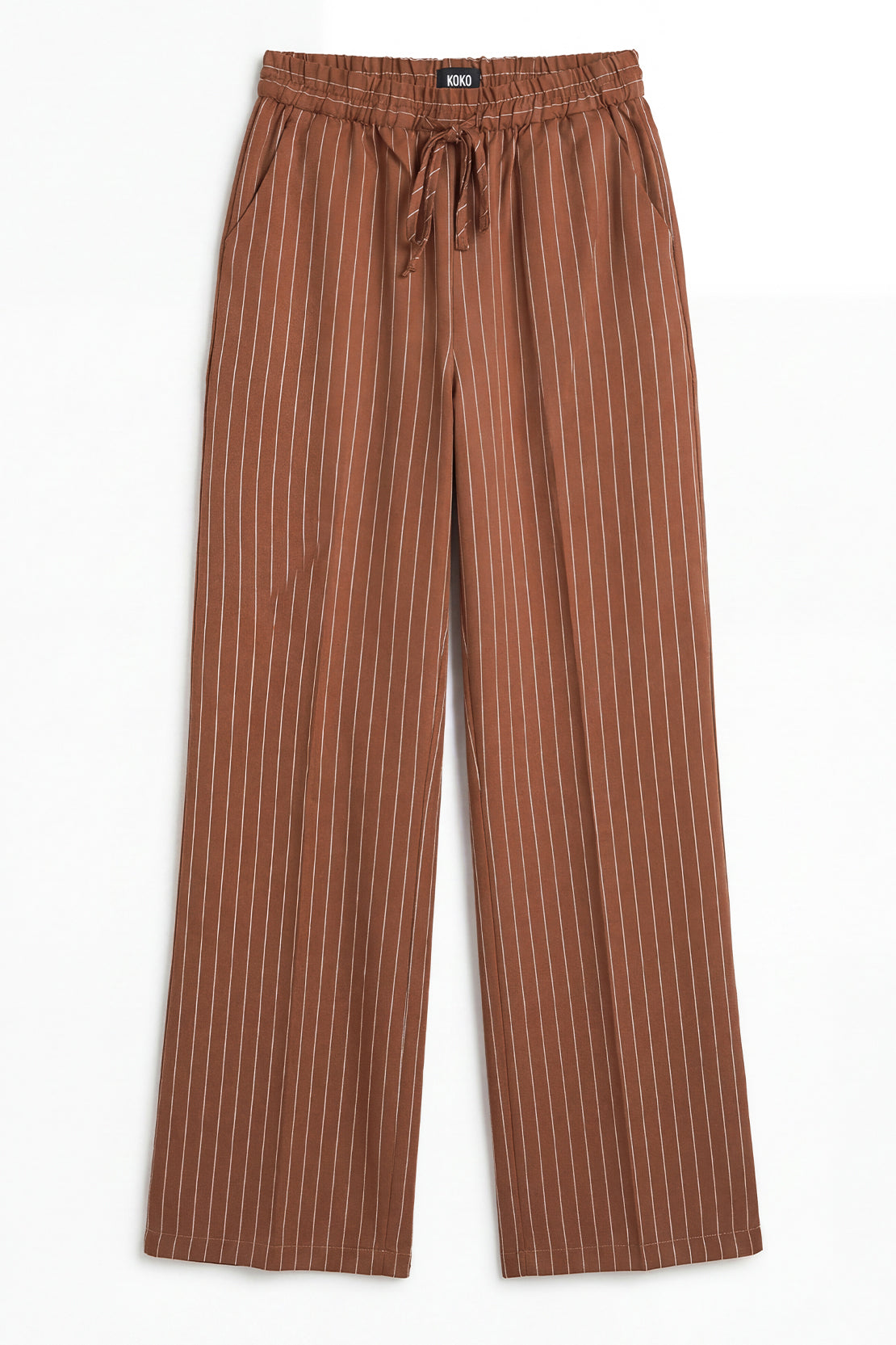 KOKO Linen Blend Stripe Shirt & Relaxed Wide-Leg Pants – Rusty Brown