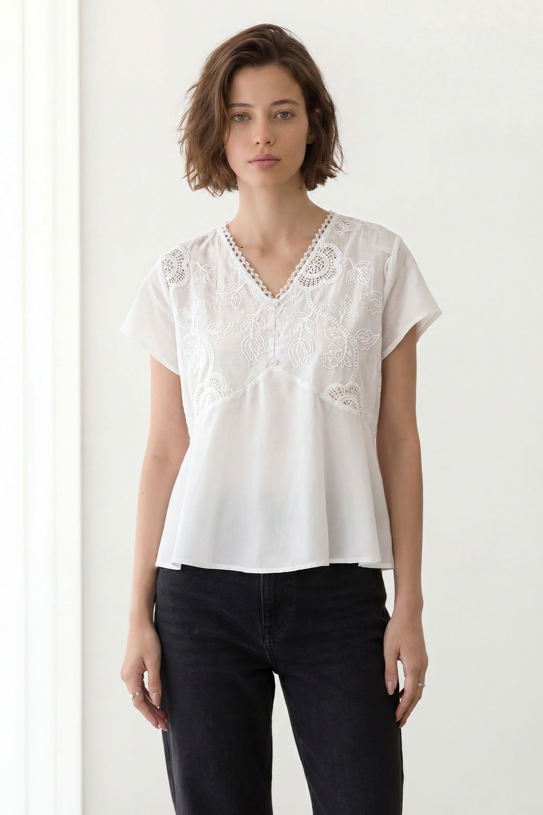 KOKO Light Weave Embellished Top – White