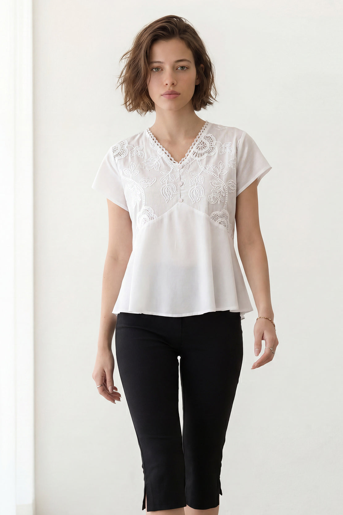 KOKO Light Weave Embellished Top – White