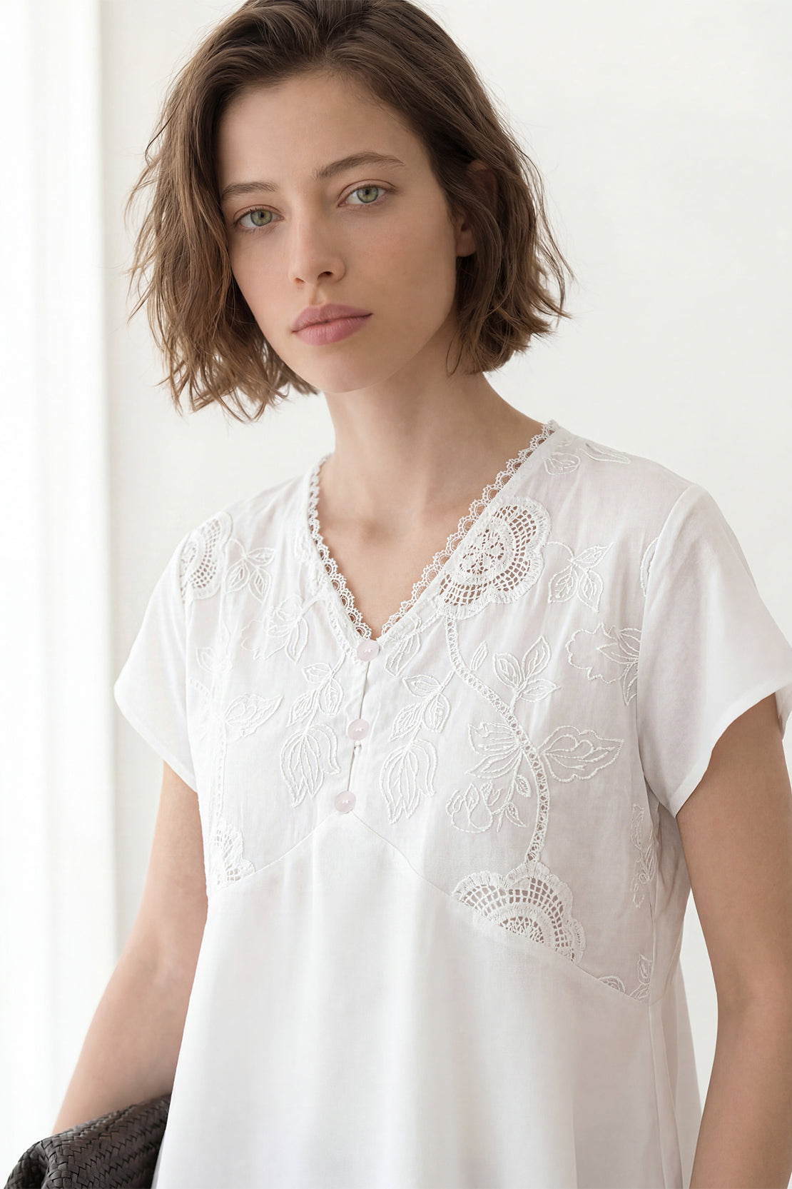 KOKO Light Weave Embellished Top – White